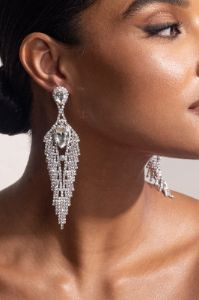 Melissa | Silver Diamante Tassel Teardrop Drop Earrings sold by Club L London