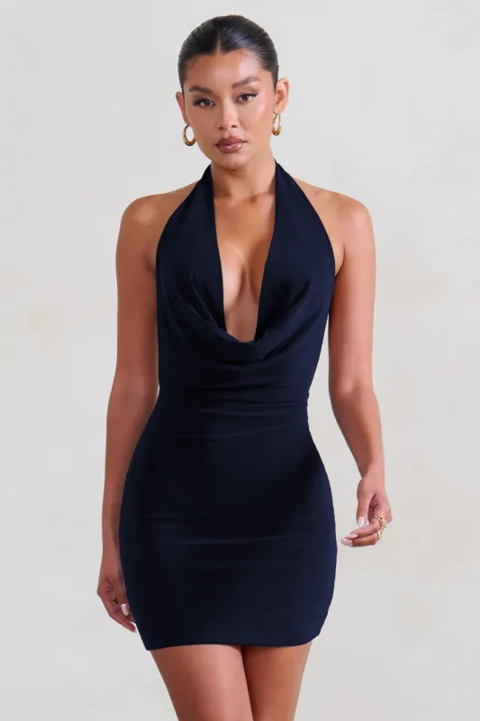 Liliana | Navy Cowl Neck Mini Dress sold by Club L London