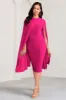 Marysol | Pink Asymmetric Cape Midi Dress sold by Club L London