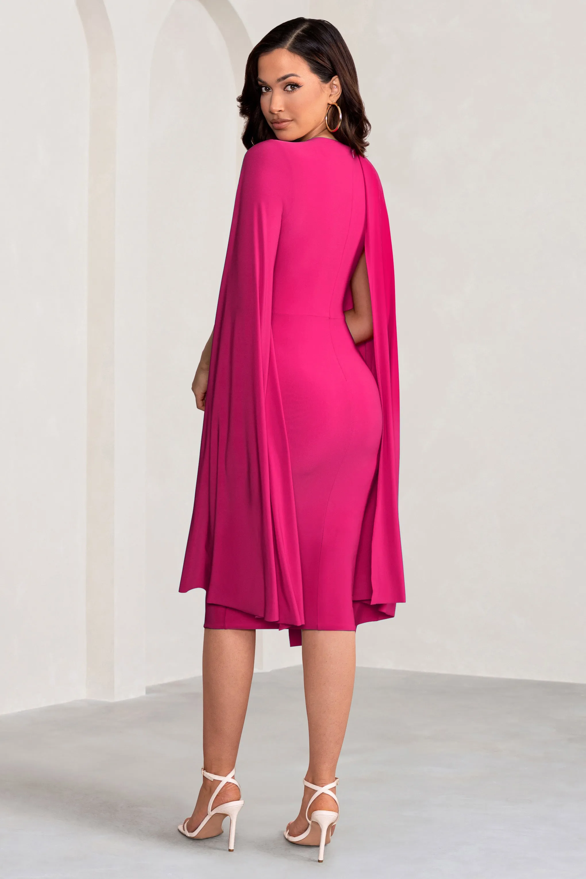 Marysol | Pink Asymmetric Cape Midi Dress sold by Club L London product image thumbnail 2