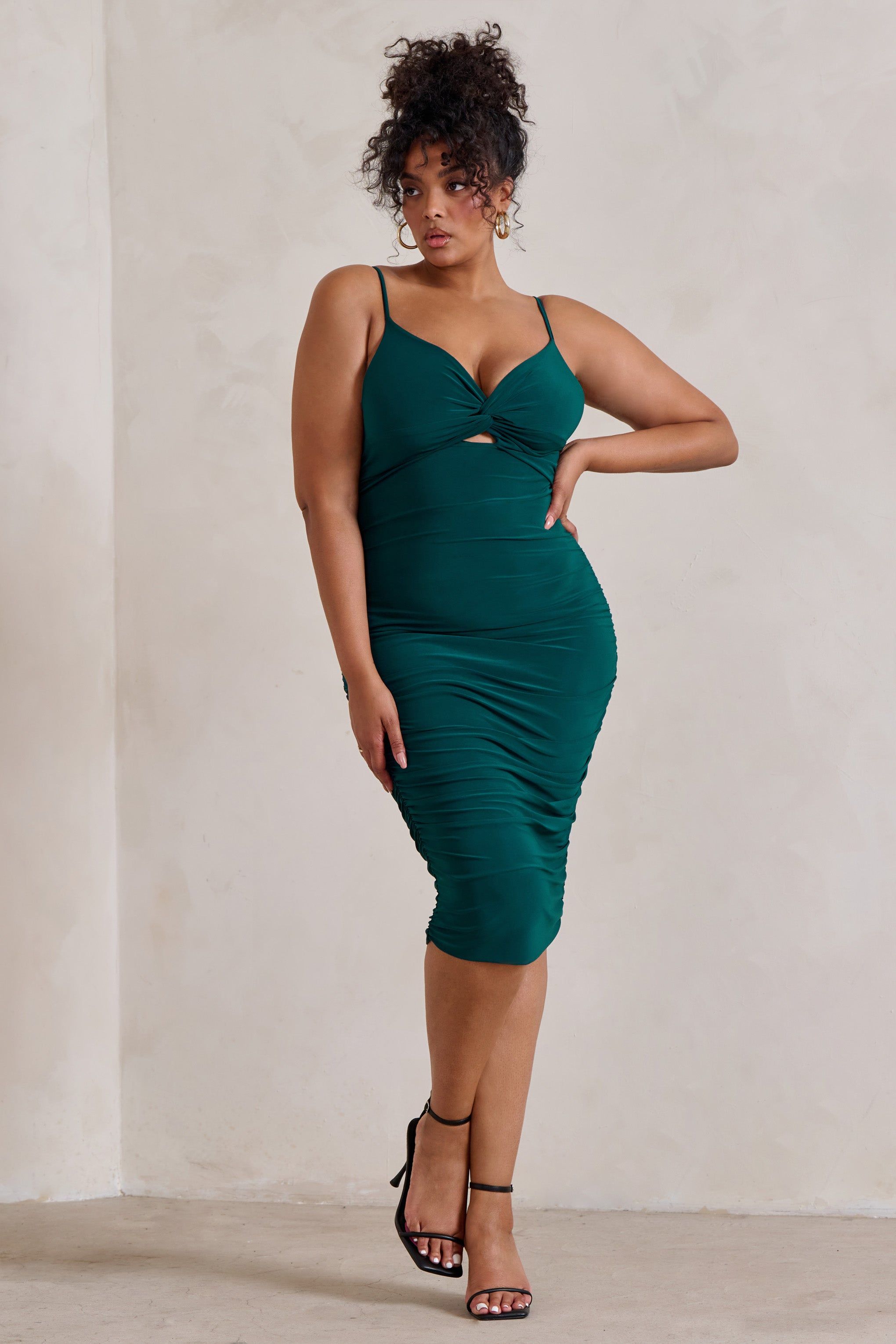 Desired | Bottle Green Knot Detail Ruched Midi Dress sold by Club L London product image thumbnail 2