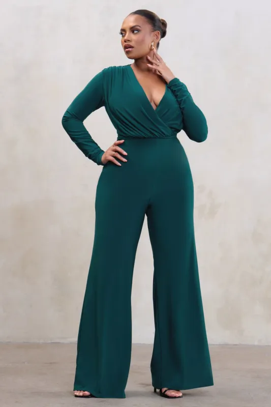 Satisfaction | Plus Green Long Sleeve Wide Leg Jumpsuit sold by Club L London