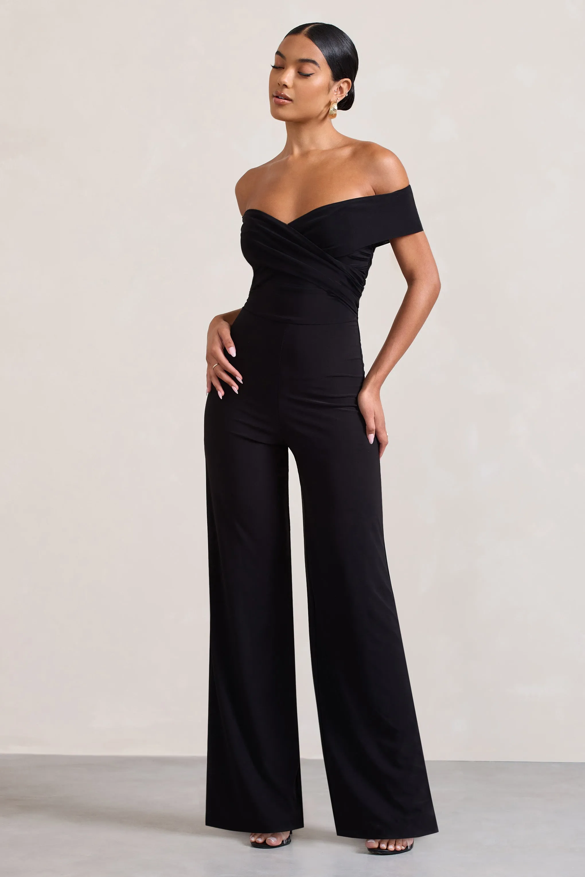 Mandy | Black Off The Shoulder Ruched Jumpsuit sold by Club L London product image thumbnail 4