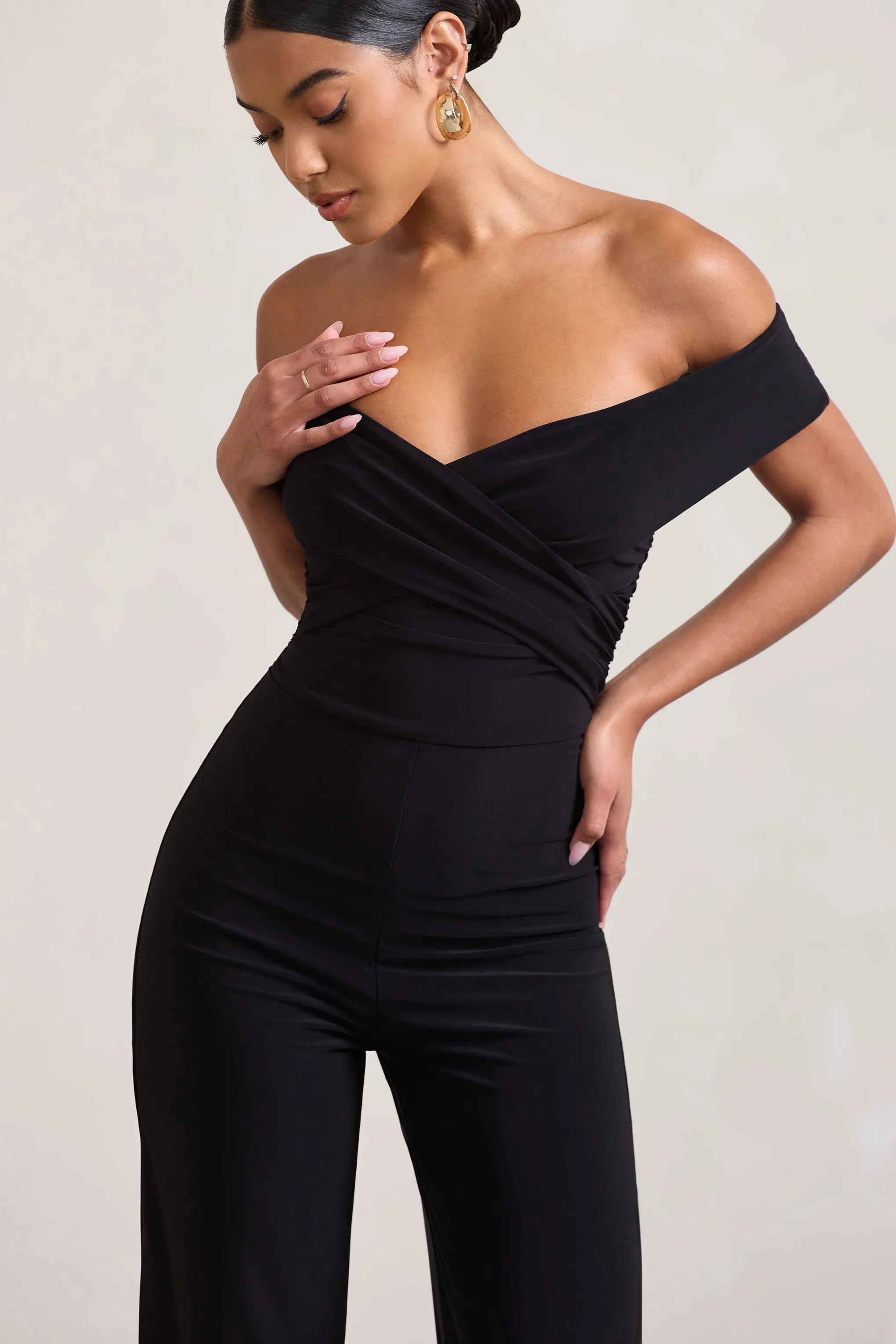 Mandy | Black Off The Shoulder Ruched Jumpsuit sold by Club L London product image thumbnail 3
