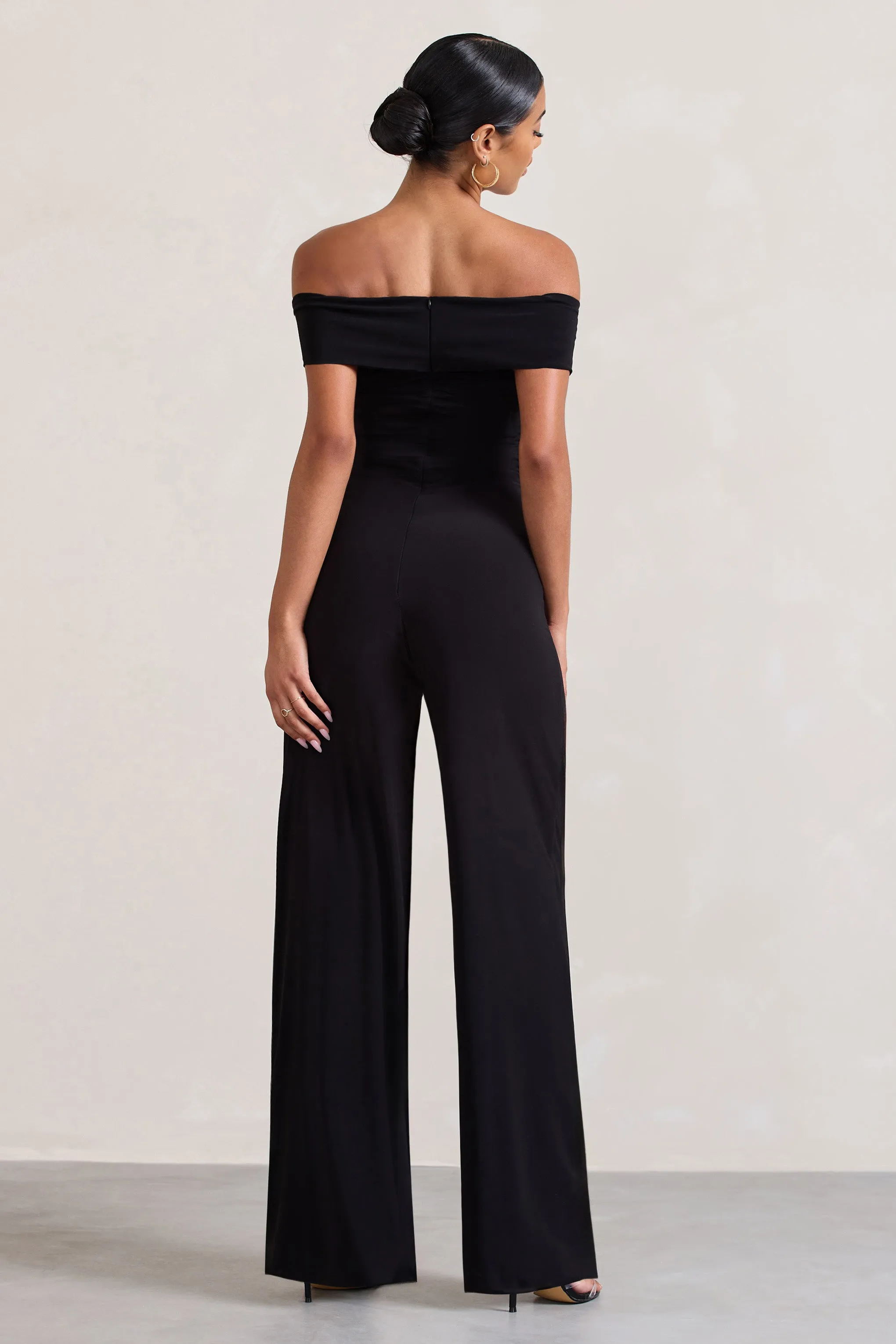 Mandy | Black Off The Shoulder Ruched Jumpsuit sold by Club L London product image thumbnail 2