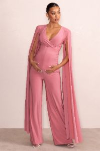 Triumph | Blush Plunge Neck Maternity Jumpsuit with Cape Sleeves sold by Club L London