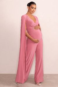 Triumph | Blush Plunge Neck Maternity Jumpsuit with Cape Sleeves sold by Club L London