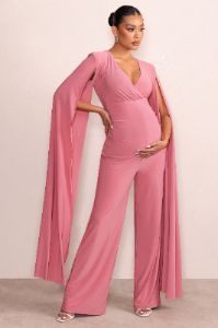 Triumph | Blush Plunge Neck Maternity Jumpsuit with Cape Sleeves sold by Club L London