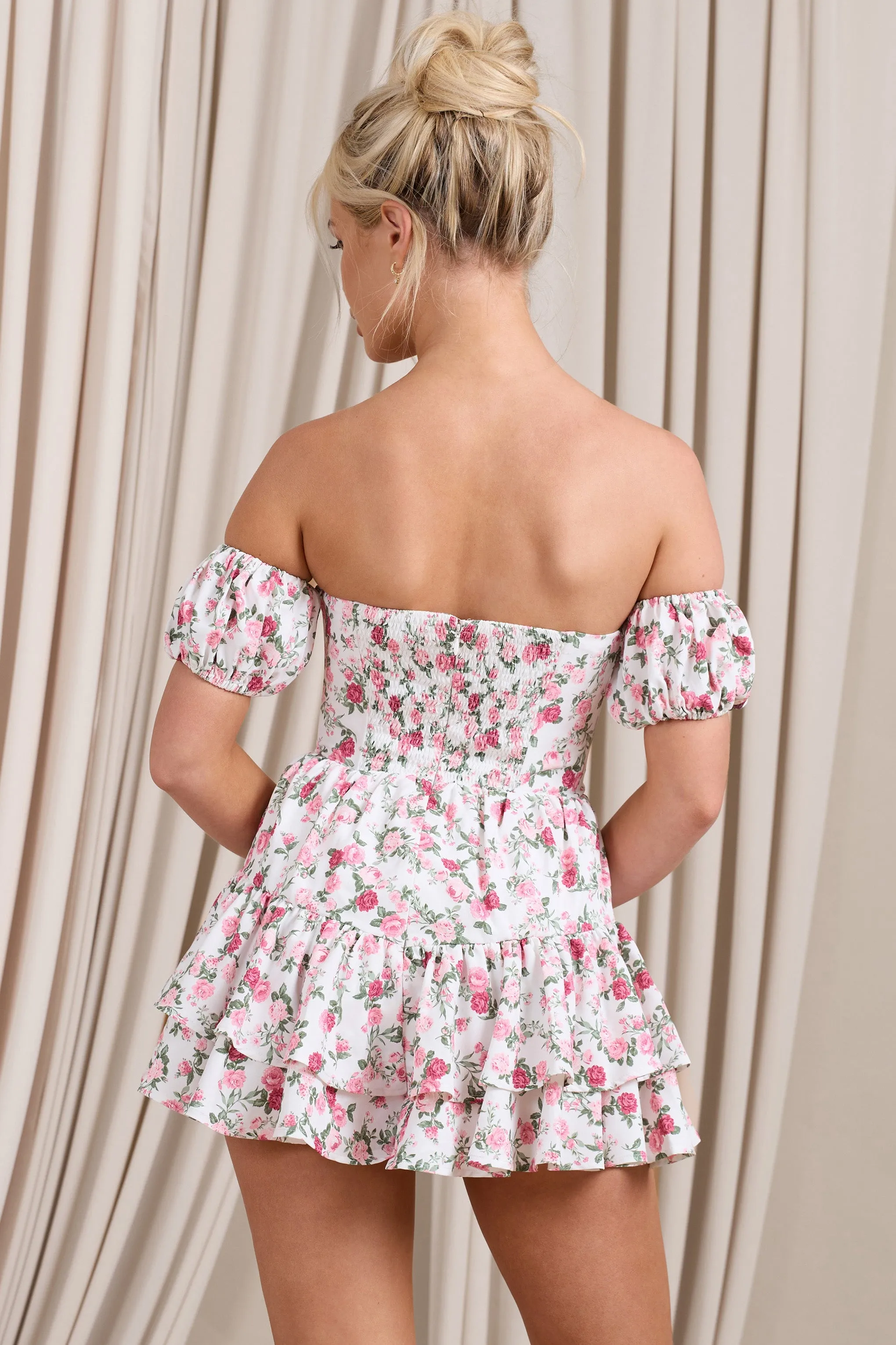 Piazza Play | Floral Print Ruffled Corset Bardot Playsuit sold by Club L London product image thumbnail 2