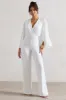 Nori | White Plunge-Neck Straight-Leg Cape Jumpsuit sold by Club L London