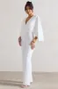 Nori | White Plunge-Neck Straight-Leg Cape Jumpsuit sold by Club L London