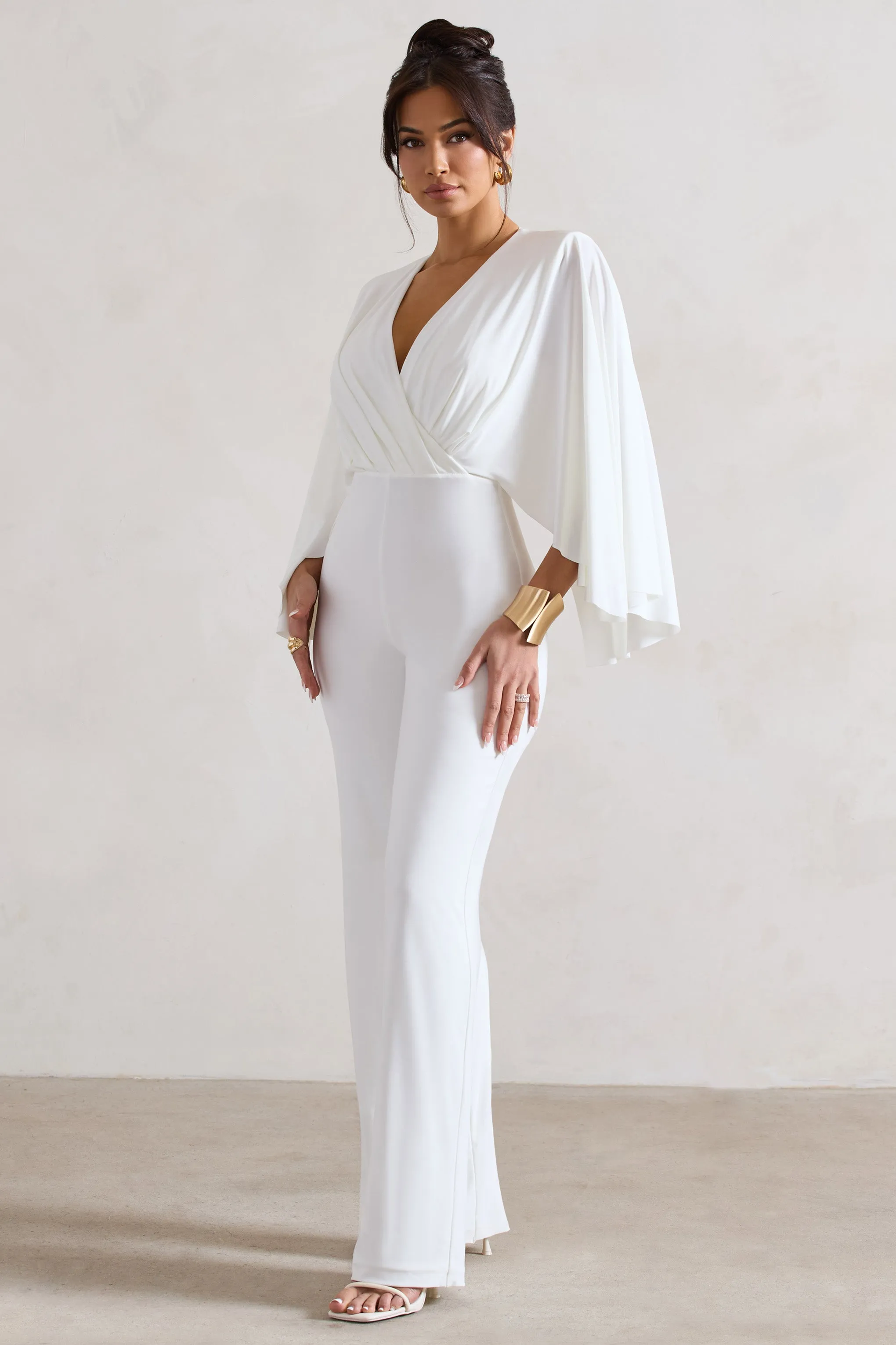 Nori | White Plunge-Neck Straight-Leg Cape Jumpsuit sold by Club L London product image thumbnail 5