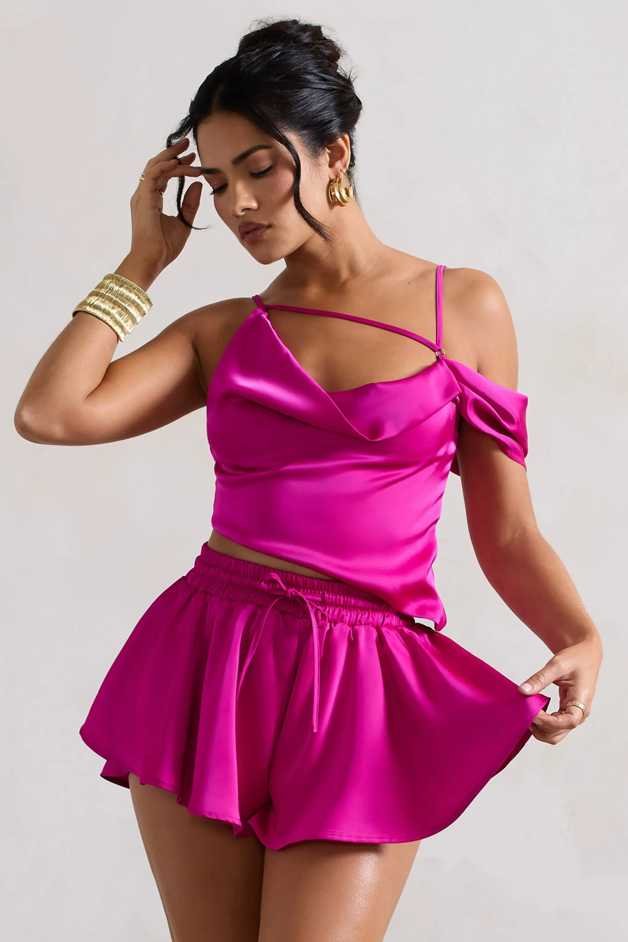 Hideout | Dark Pink Strappy Asymmetric Crop Top sold by Club L London product image thumbnail 4