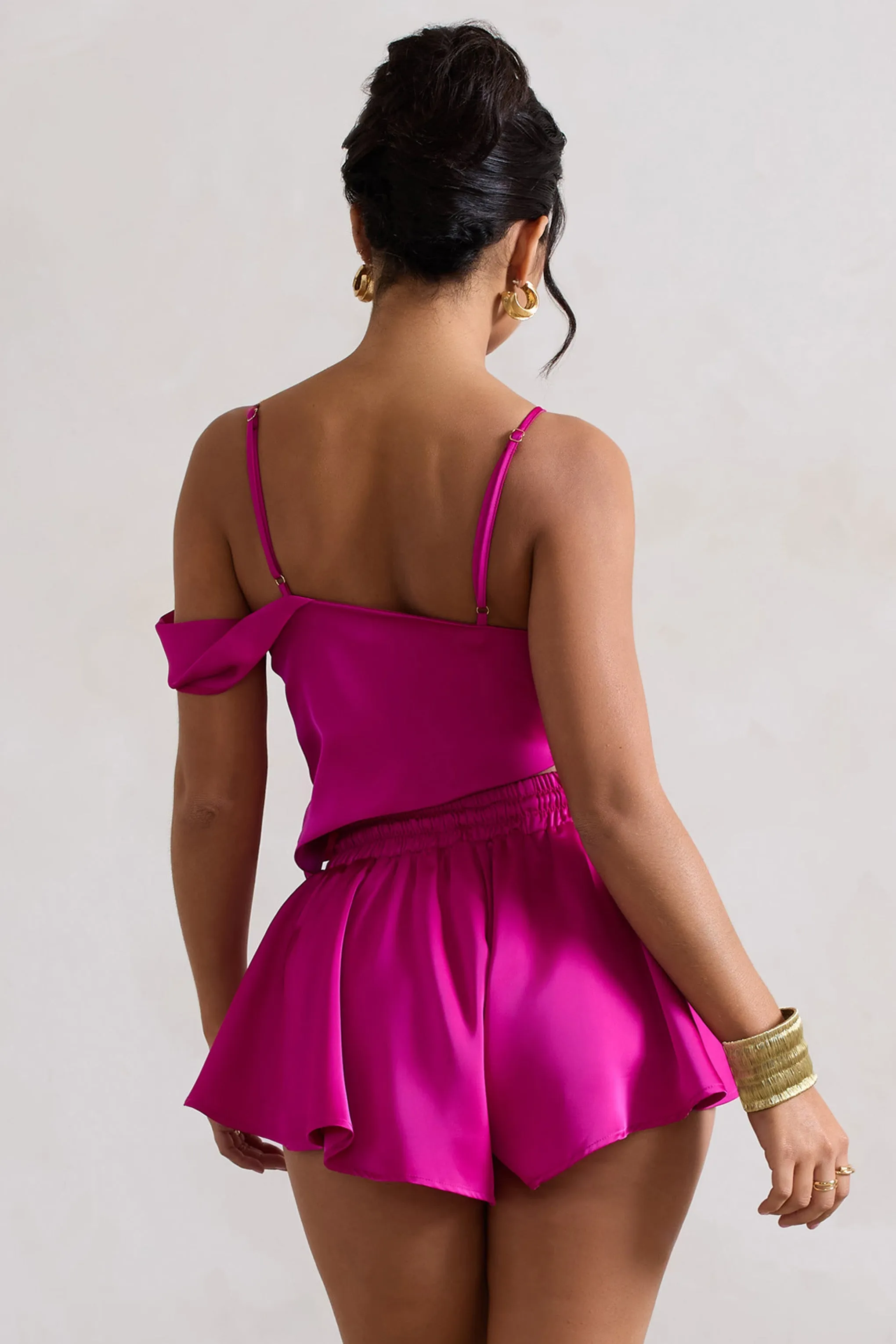 Hideout | Dark Pink Strappy Asymmetric Crop Top sold by Club L London product image thumbnail 2