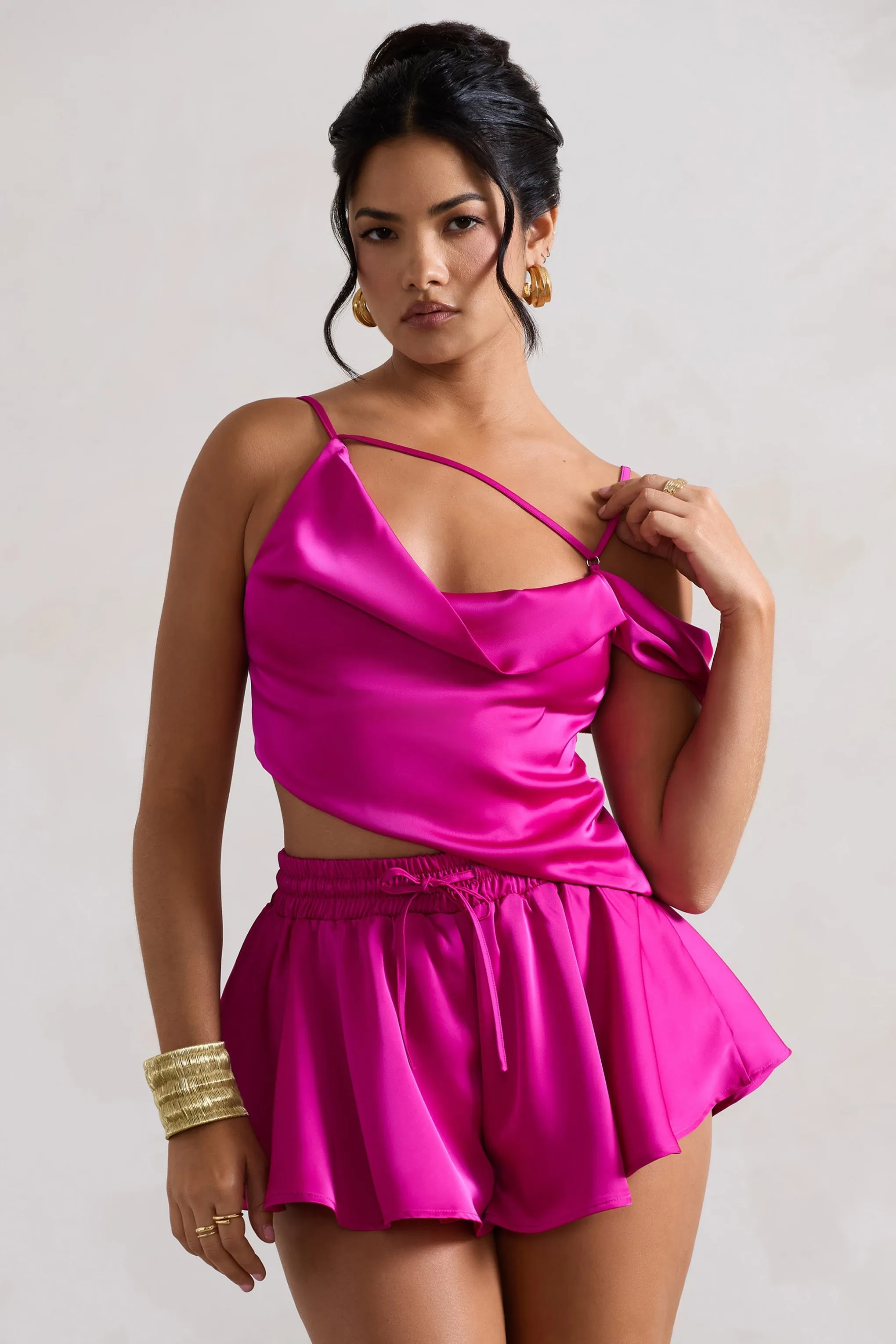 Hideout | Dark Pink Strappy Asymmetric Crop Top sold by Club L London product image thumbnail 5
