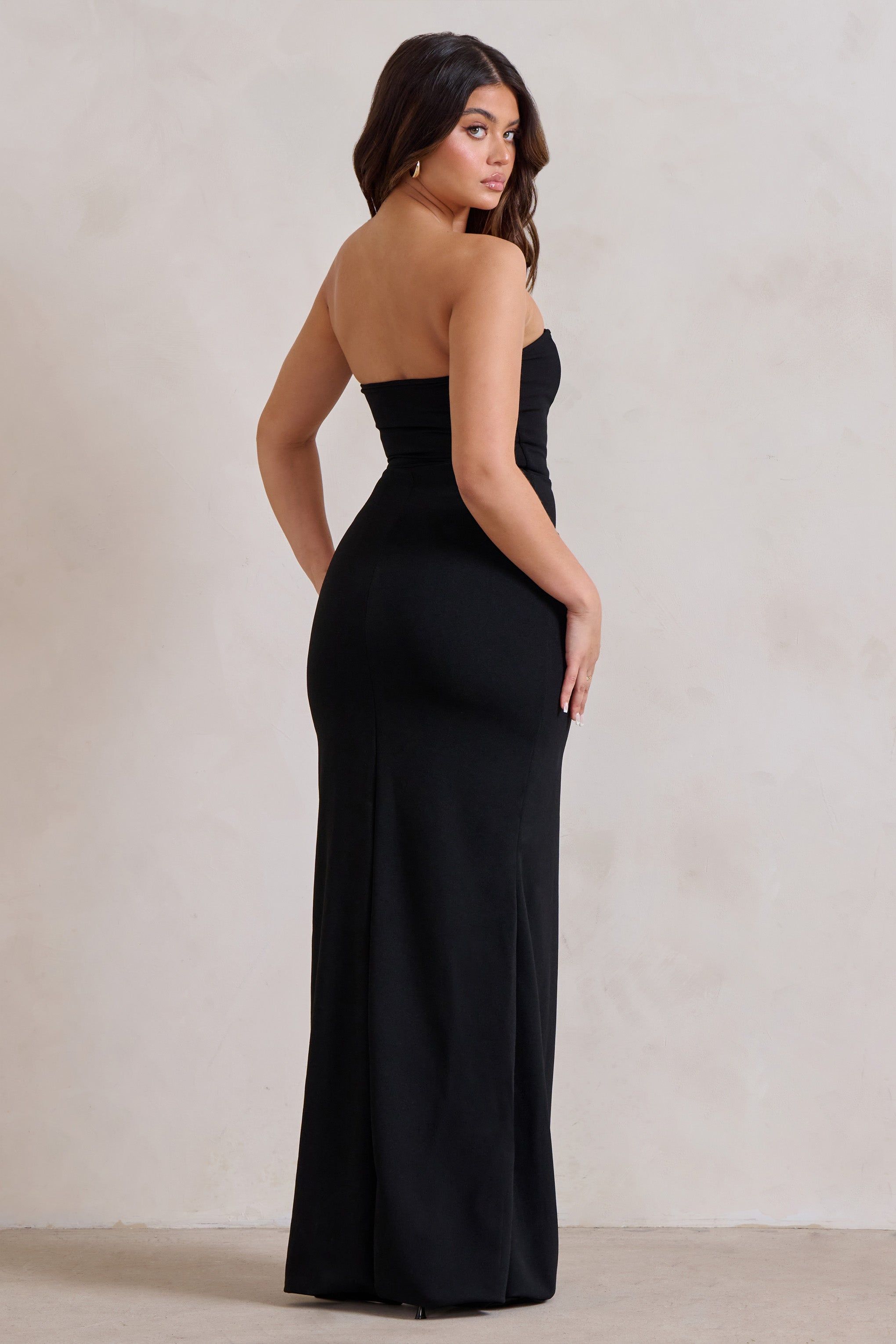 Belle of The Ball | Black Bandeau Maxi Dress With Split Hem sold by Club L London product image thumbnail 2