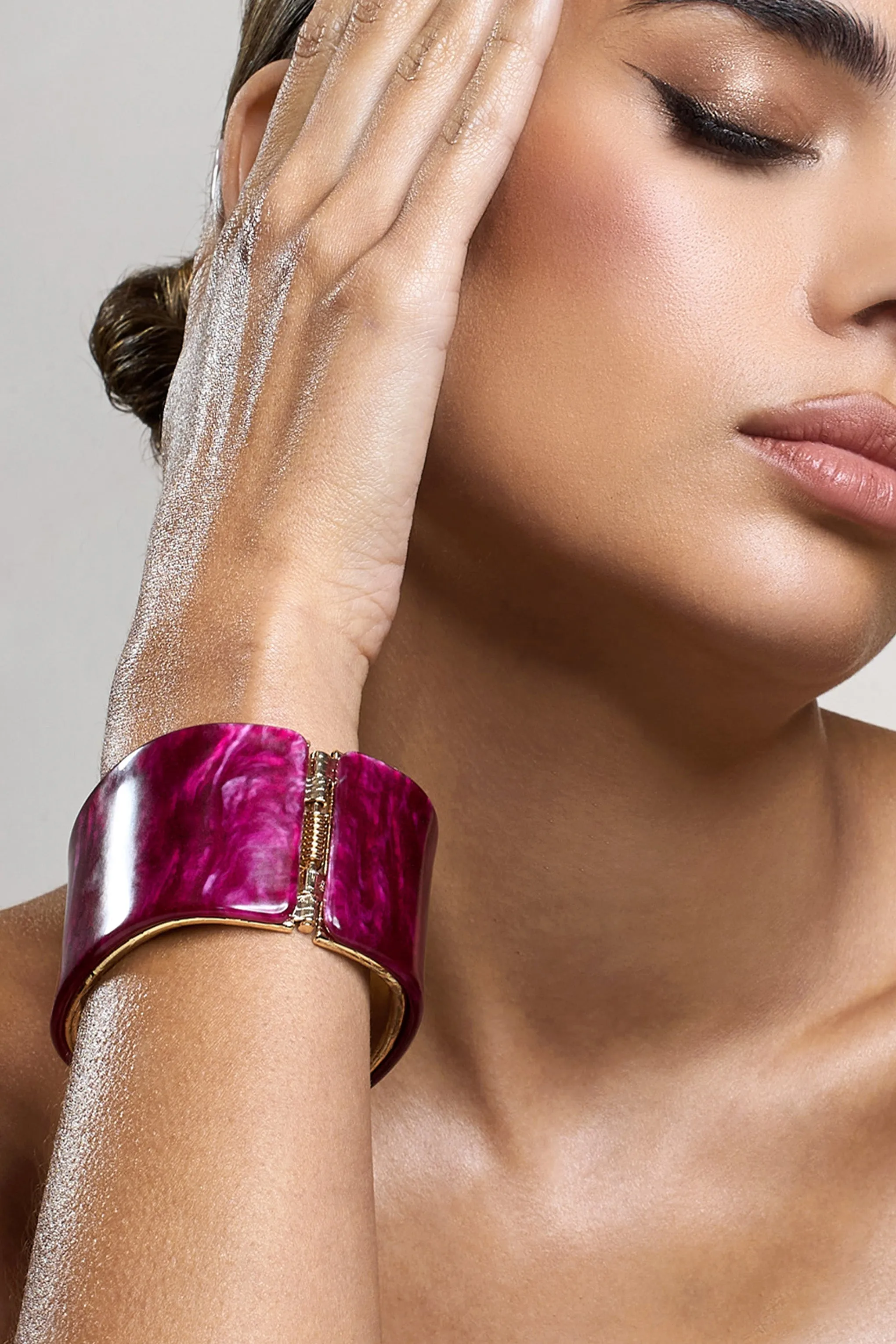Agua | Gold & Pink Resin Chunky Bangle sold by Club L London product image thumbnail 4