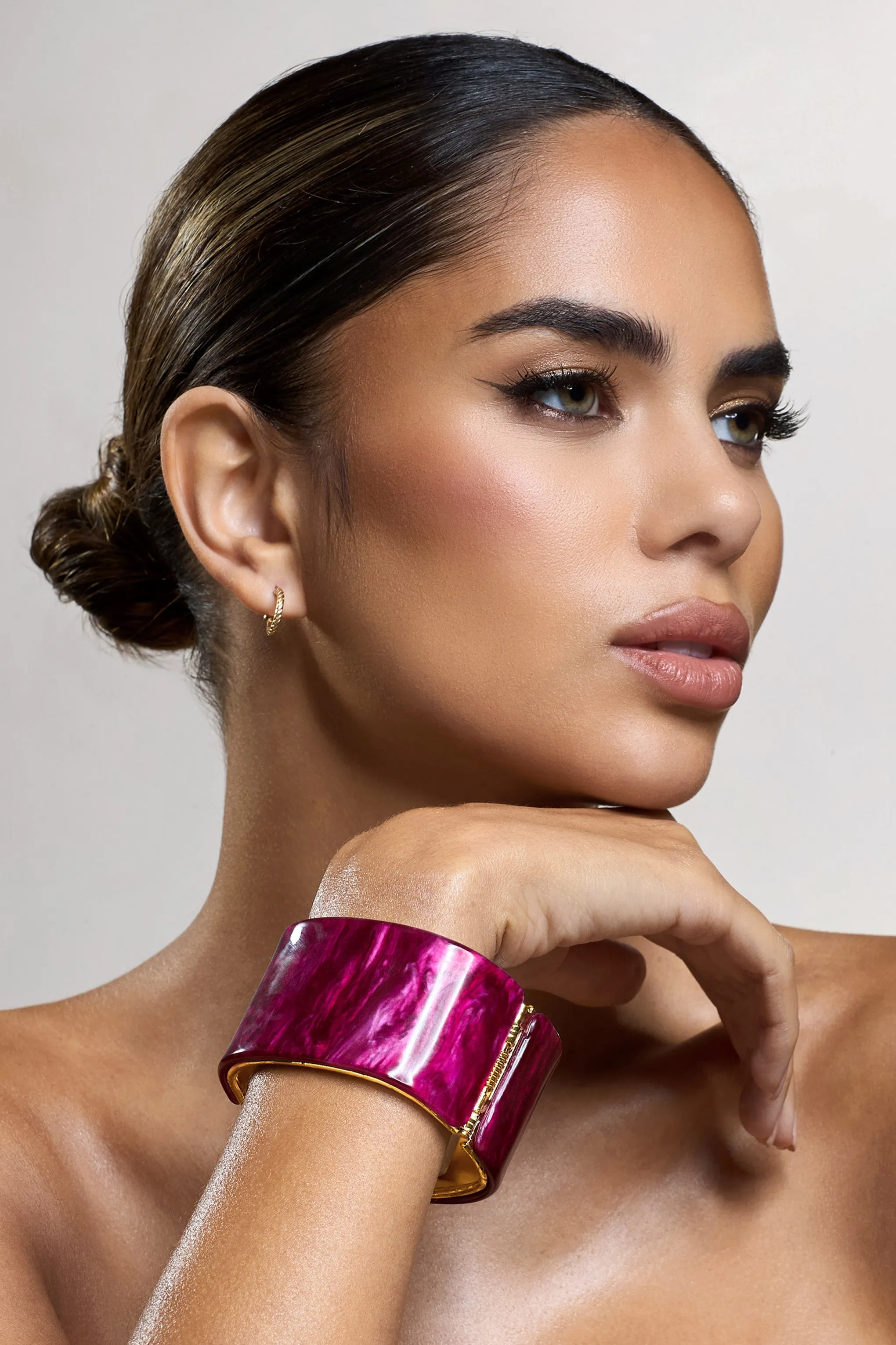 Agua | Gold & Pink Resin Chunky Bangle sold by Club L London product image thumbnail 3
