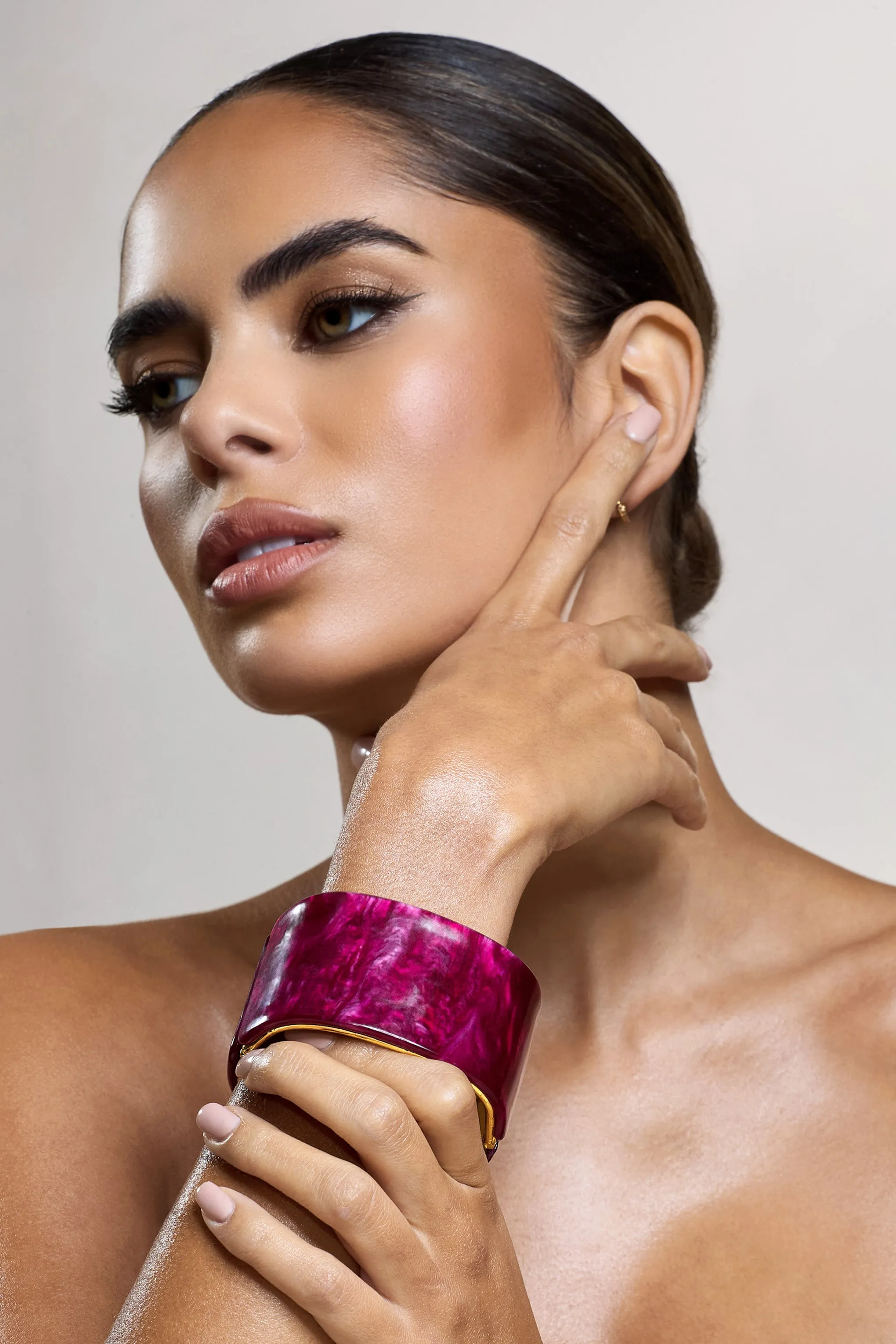 Agua | Gold & Pink Resin Chunky Bangle sold by Club L London product image thumbnail 2