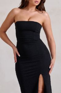 Belle of The Ball | Black Bandeau Maxi Dress With Split Hem sold by Club L London