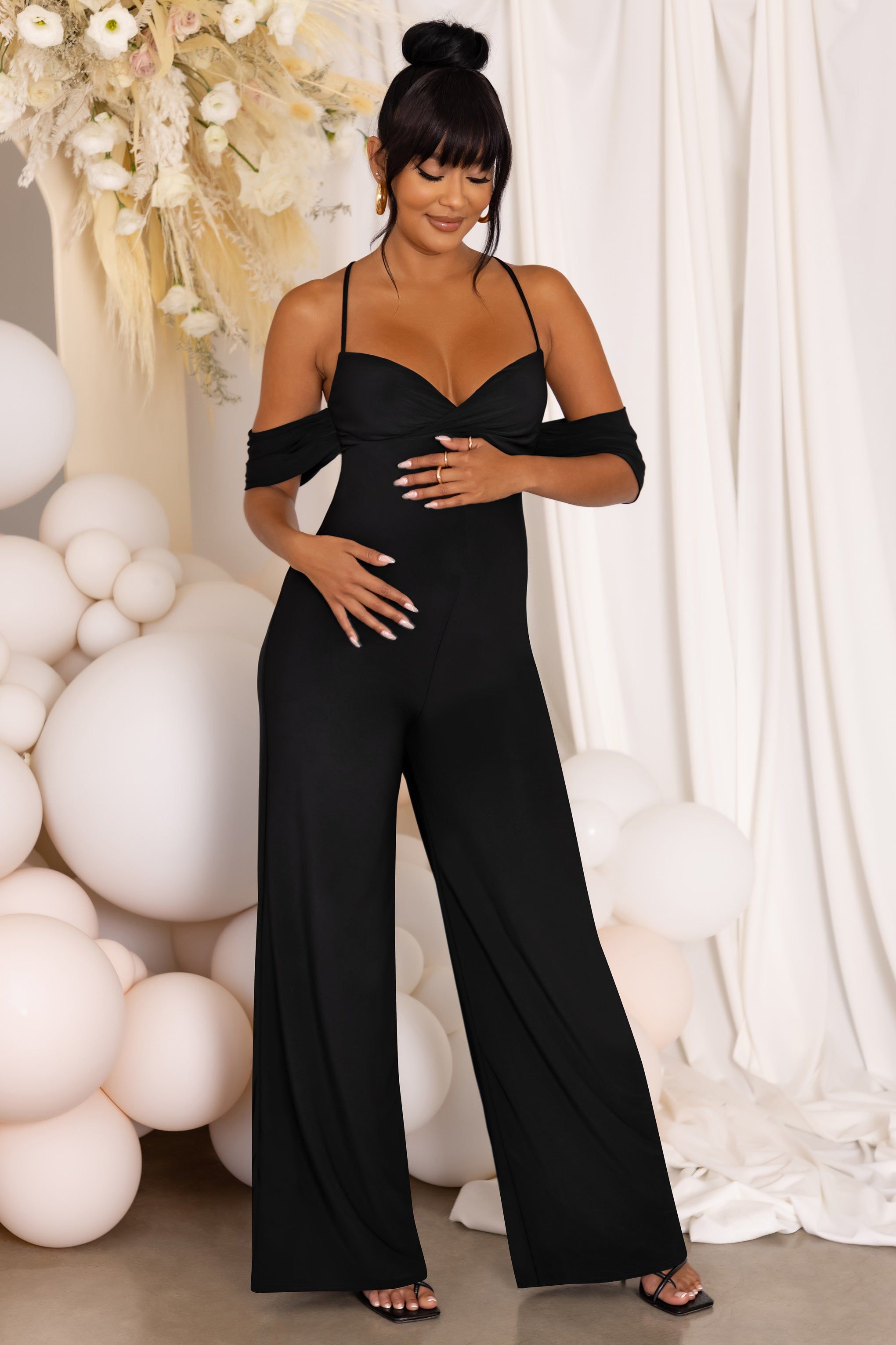 Special Surprise | Black Maternity Draped Sleeve Jumpsuit sold by Club L London product image thumbnail 4