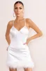Members Only | White Satin Feather Trim Mini Dress sold by Club L London