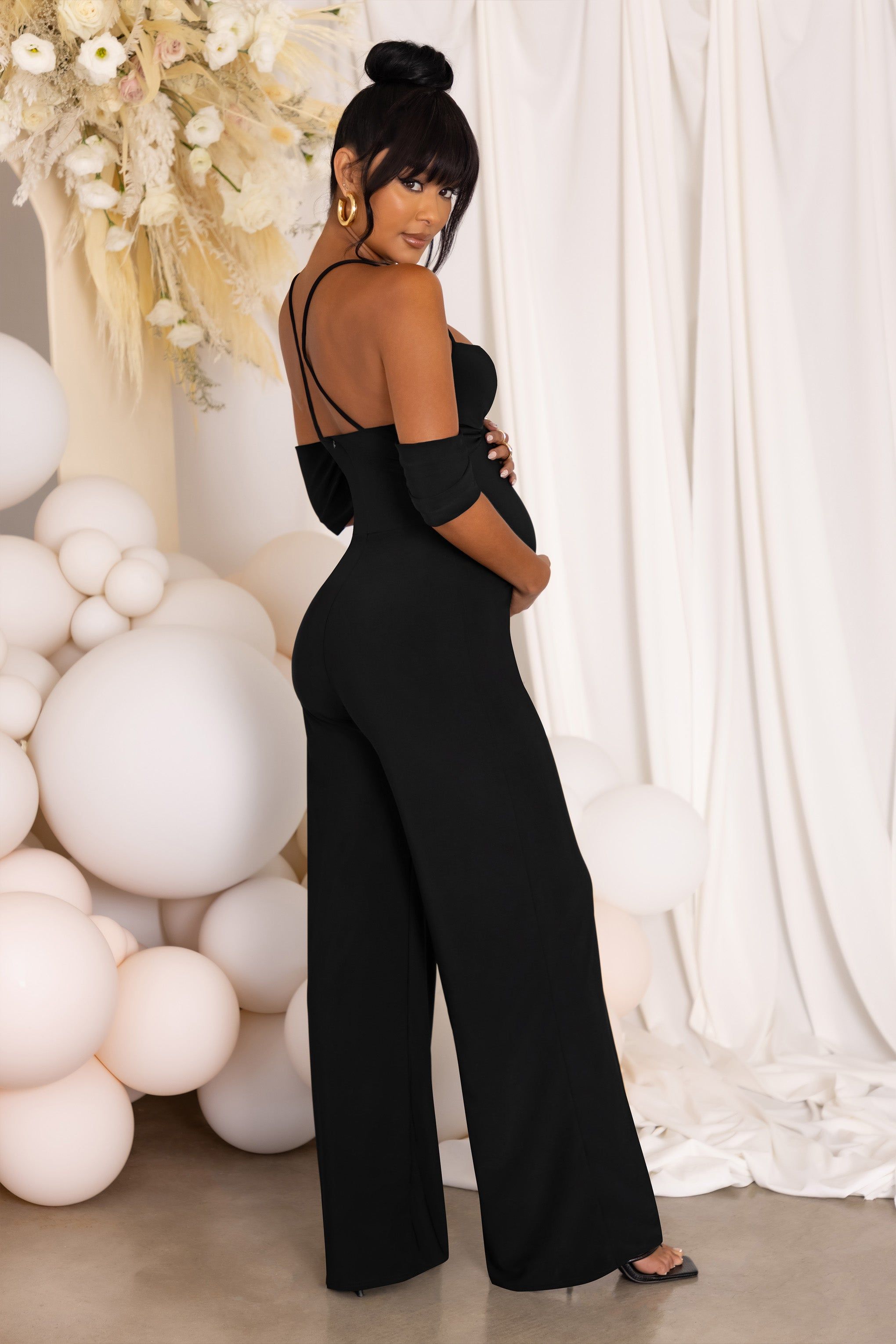 Special Surprise | Black Maternity Draped Sleeve Jumpsuit sold by Club L London product image thumbnail 2
