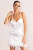 Members Only | White Satin Feather Trim Mini Dress sold by Club L London