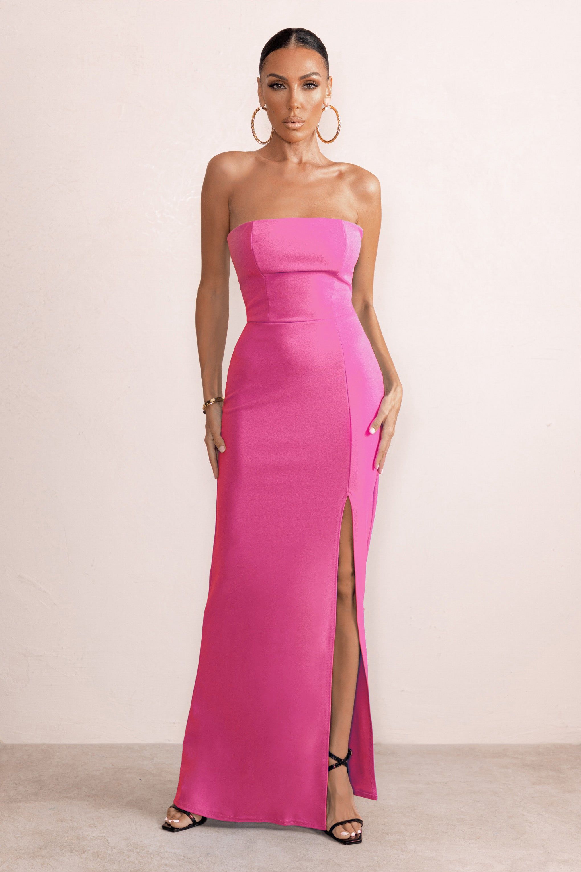Belle of The Ball | Hot Pink Bandeau Maxi Dress With Split Hem sold by Club L London product image thumbnail 5