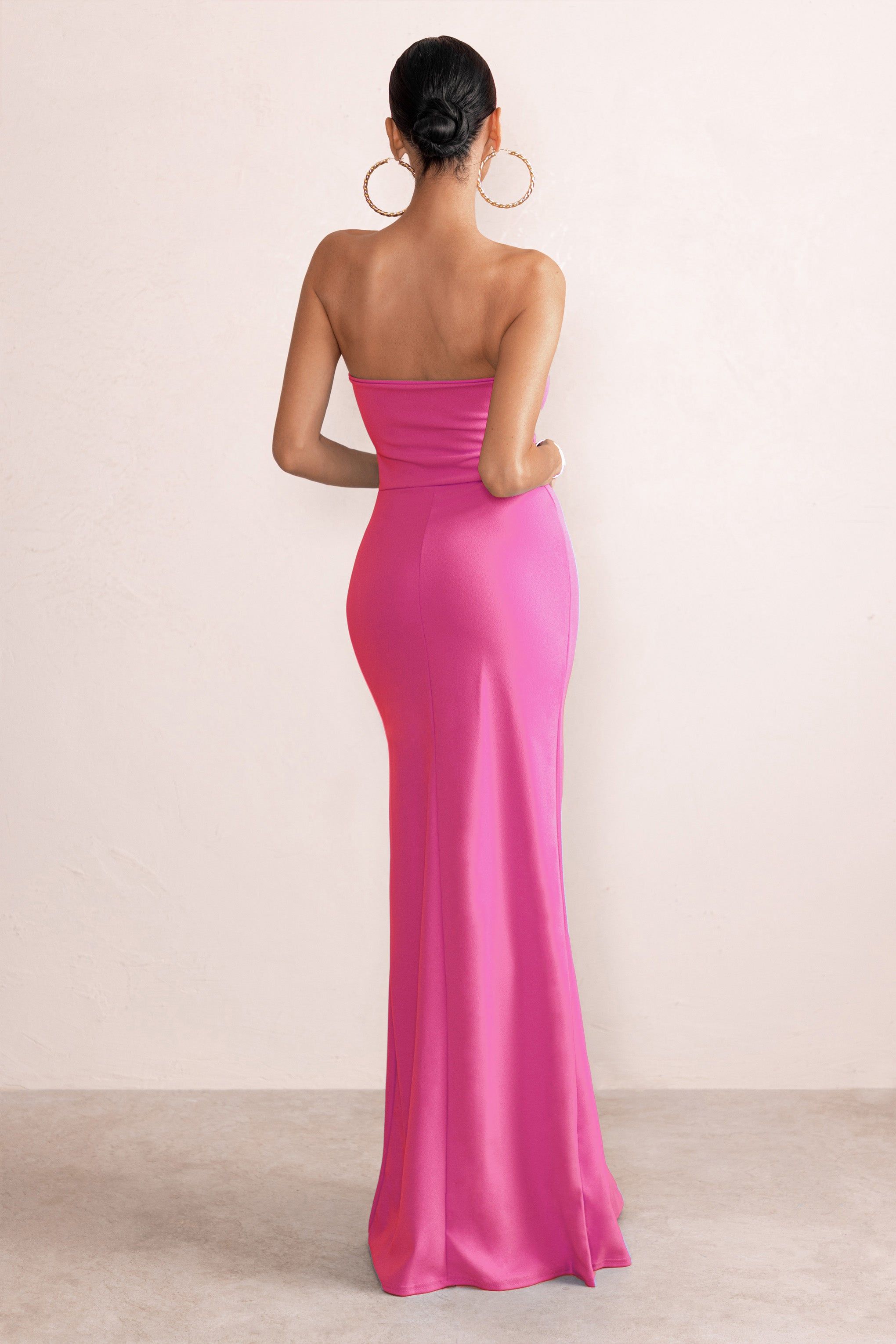 Belle of The Ball | Hot Pink Bandeau Maxi Dress With Split Hem sold by Club L London product image thumbnail 2