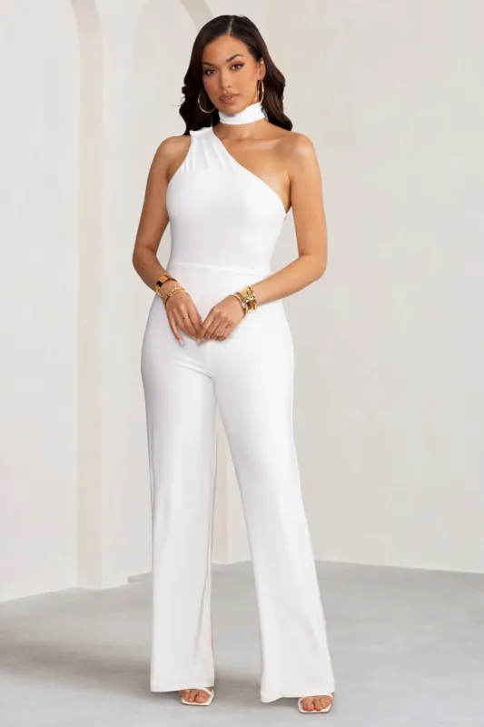 Carolina | White Asymmetric Jumpsuit with Hood sold by Club L London