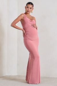 Phantasy | Blush Pink Maternity Cowl Neck Maxi Dress sold by Club L London
