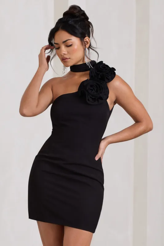 The Party | Black Mini Dress With Ruffled Choker sold by Club L London