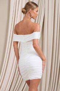 Appreciate | White Off The Shoulder Ruched Mini Dress sold by Club L London