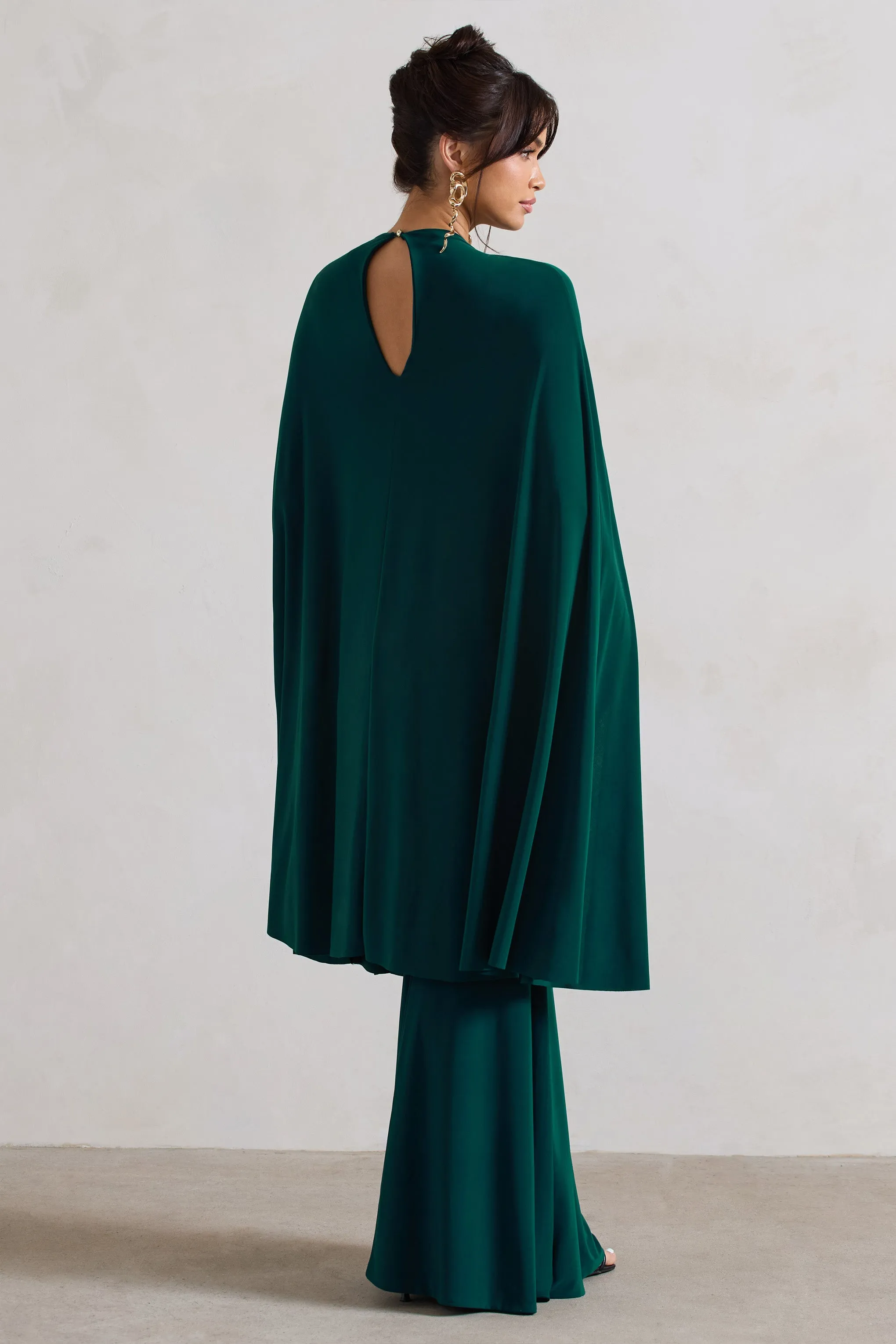 Charmaine | Bottle Green High-Neck Maxi Dress With Cape sold by Club L London product image thumbnail 2