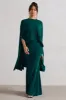 Charmaine | Bottle Green High-Neck Maxi Dress With Cape sold by Club L London