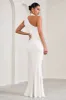 Sylvia | White Ruched Asymmetric Maternity Maxi Dress With Wrap-Collar sold by Club L London