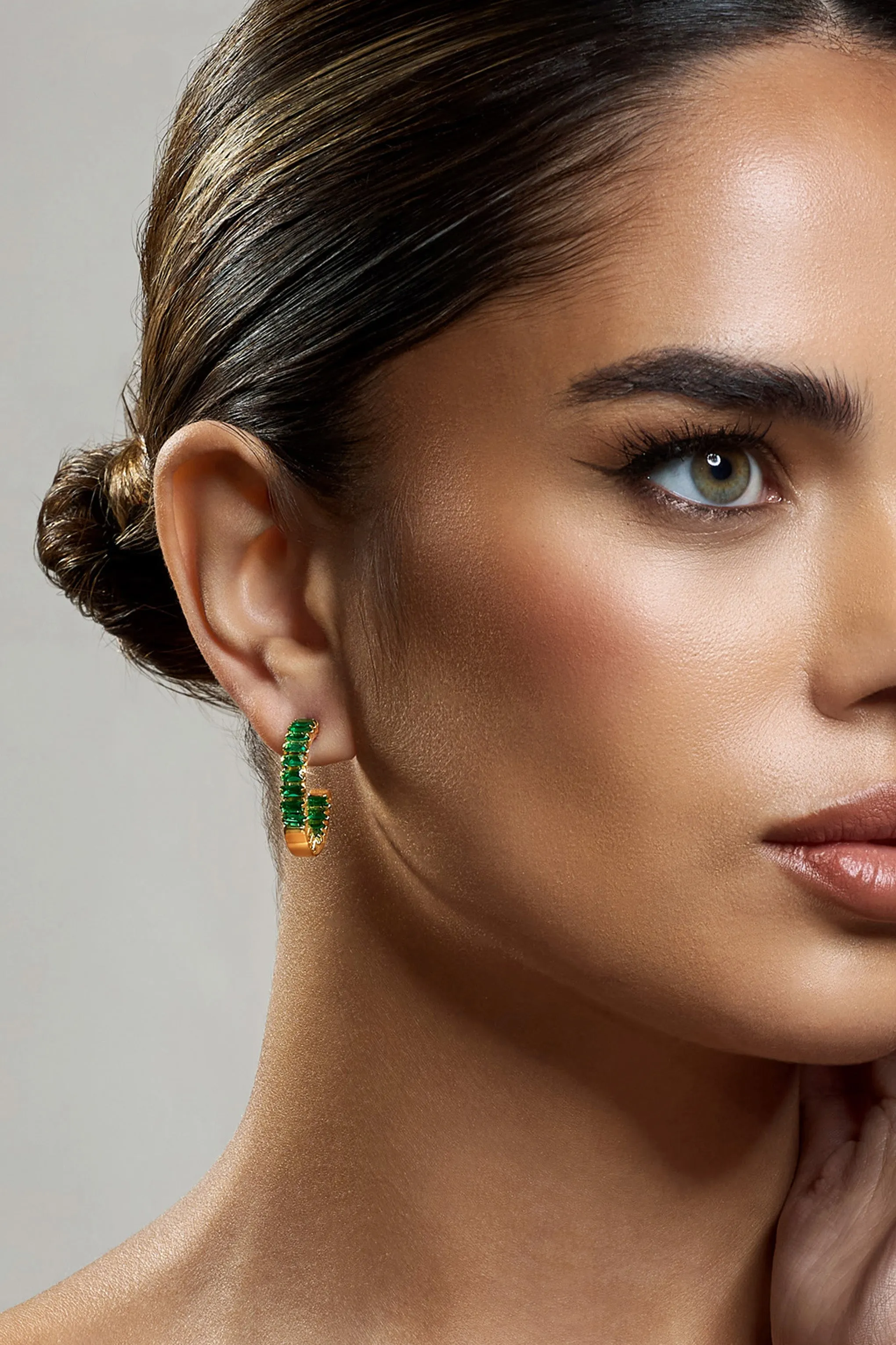 Rylie | Emerald Hoop Earrings sold by Club L London product image thumbnail 3