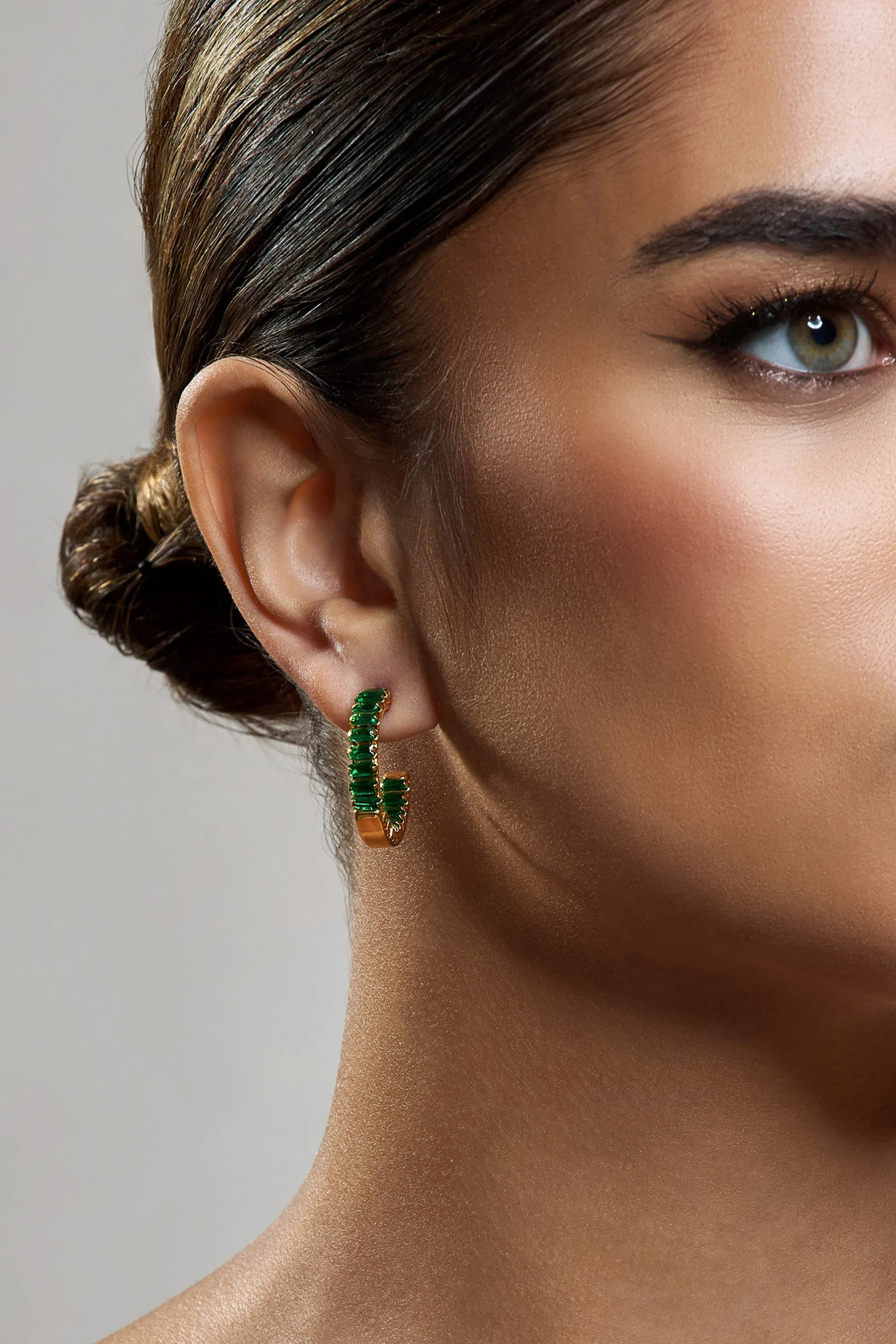 Rylie | Emerald Hoop Earrings sold by Club L London product image thumbnail 4