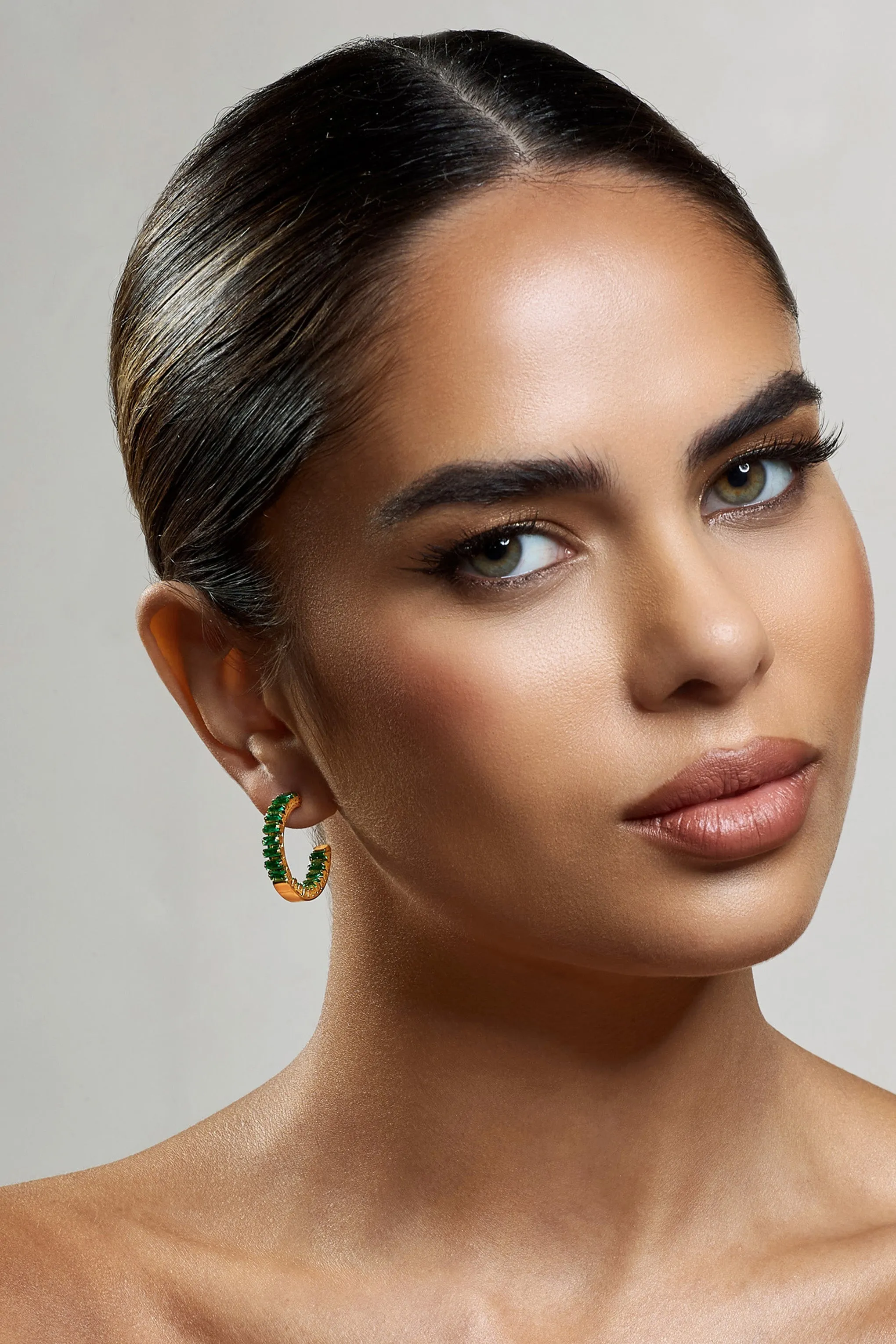 Rylie | Emerald Hoop Earrings sold by Club L London product image thumbnail 2