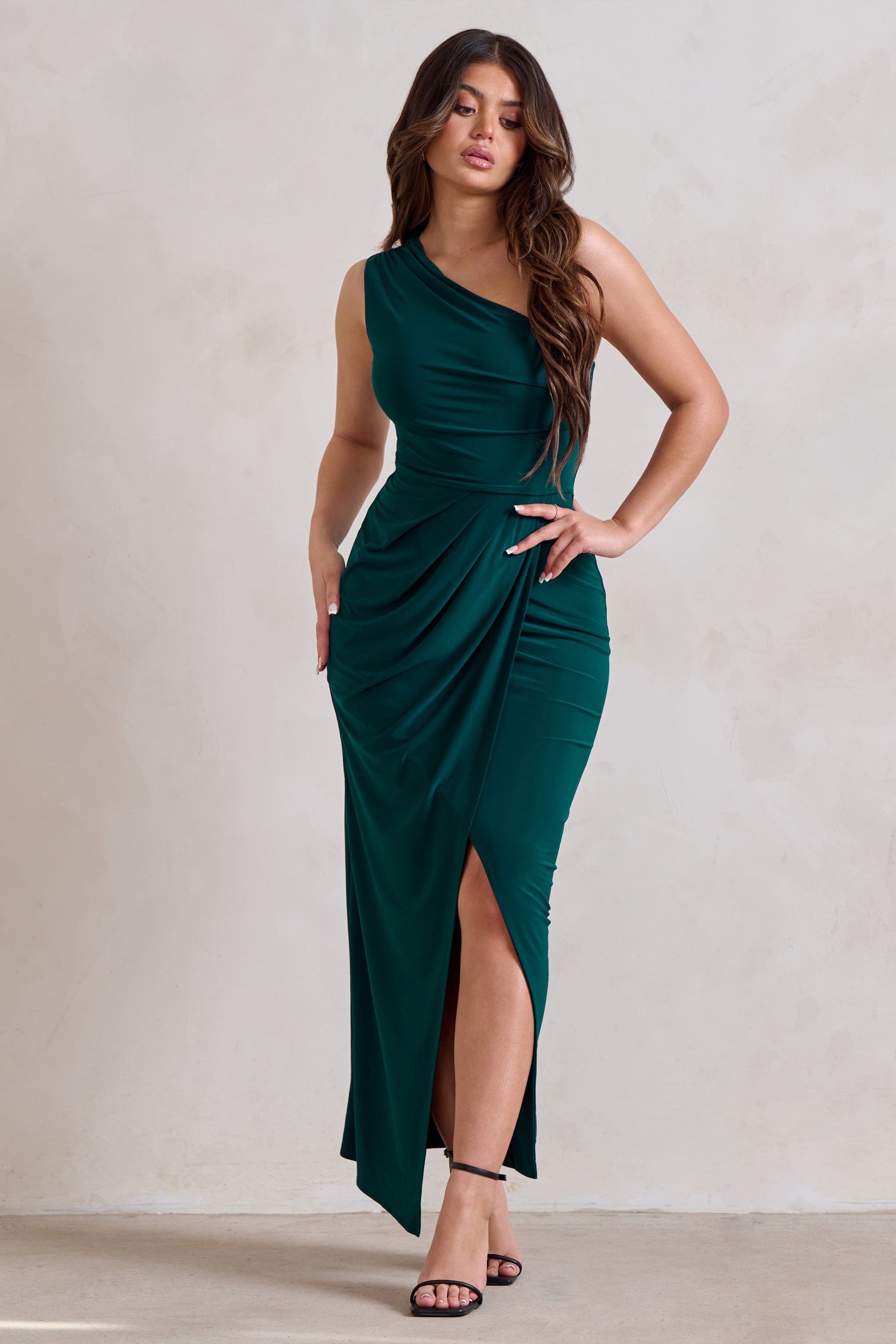 Athena | Bottle Green One Shoulder Maxi Dress sold by Club L London product image thumbnail 4