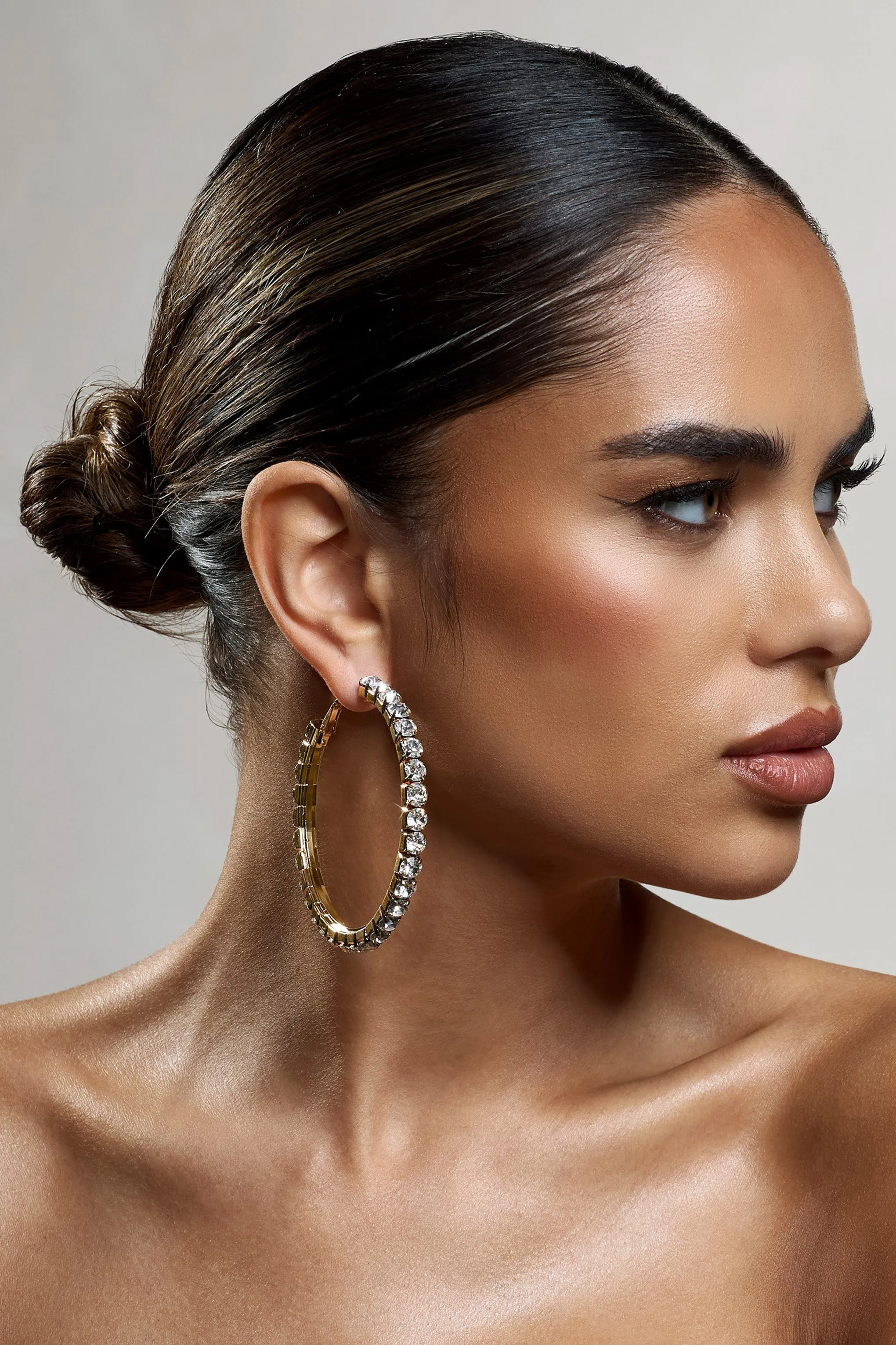 Grace | Gold Chunky Diamante Hoop sold by Club L London product image thumbnail 3