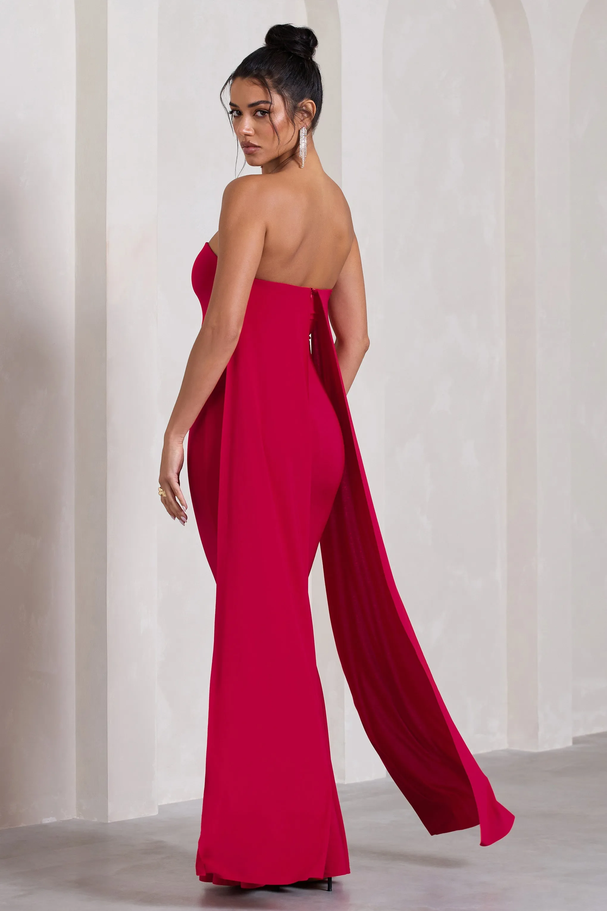Christina | Red Bandeau Sleeveless Maxi Dress With Cape sold by Club L London product image thumbnail 2