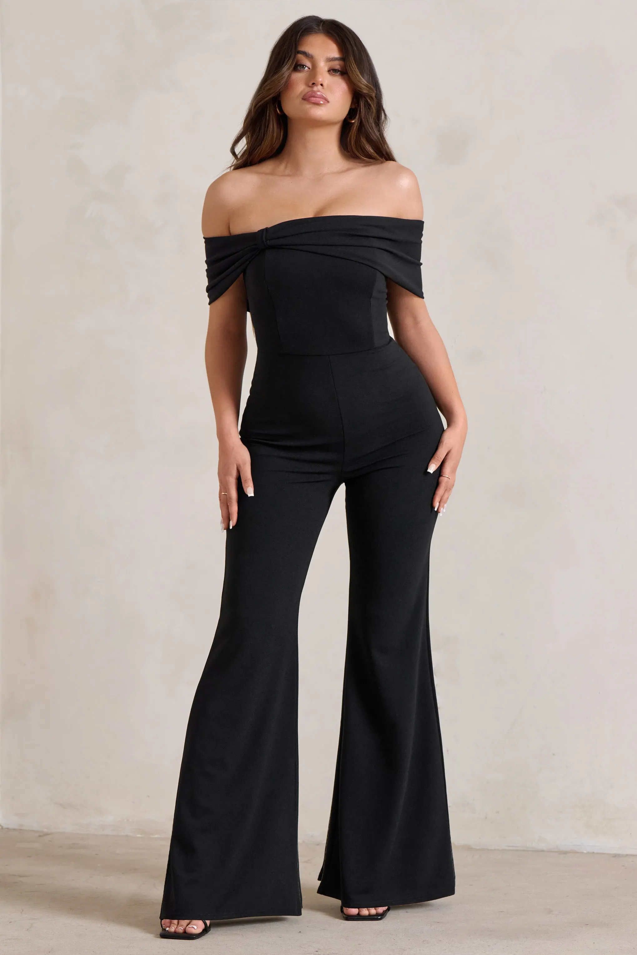 Zoey | Black Bardot Bow Detail Jumpsuit sold by Club L London product image thumbnail 4