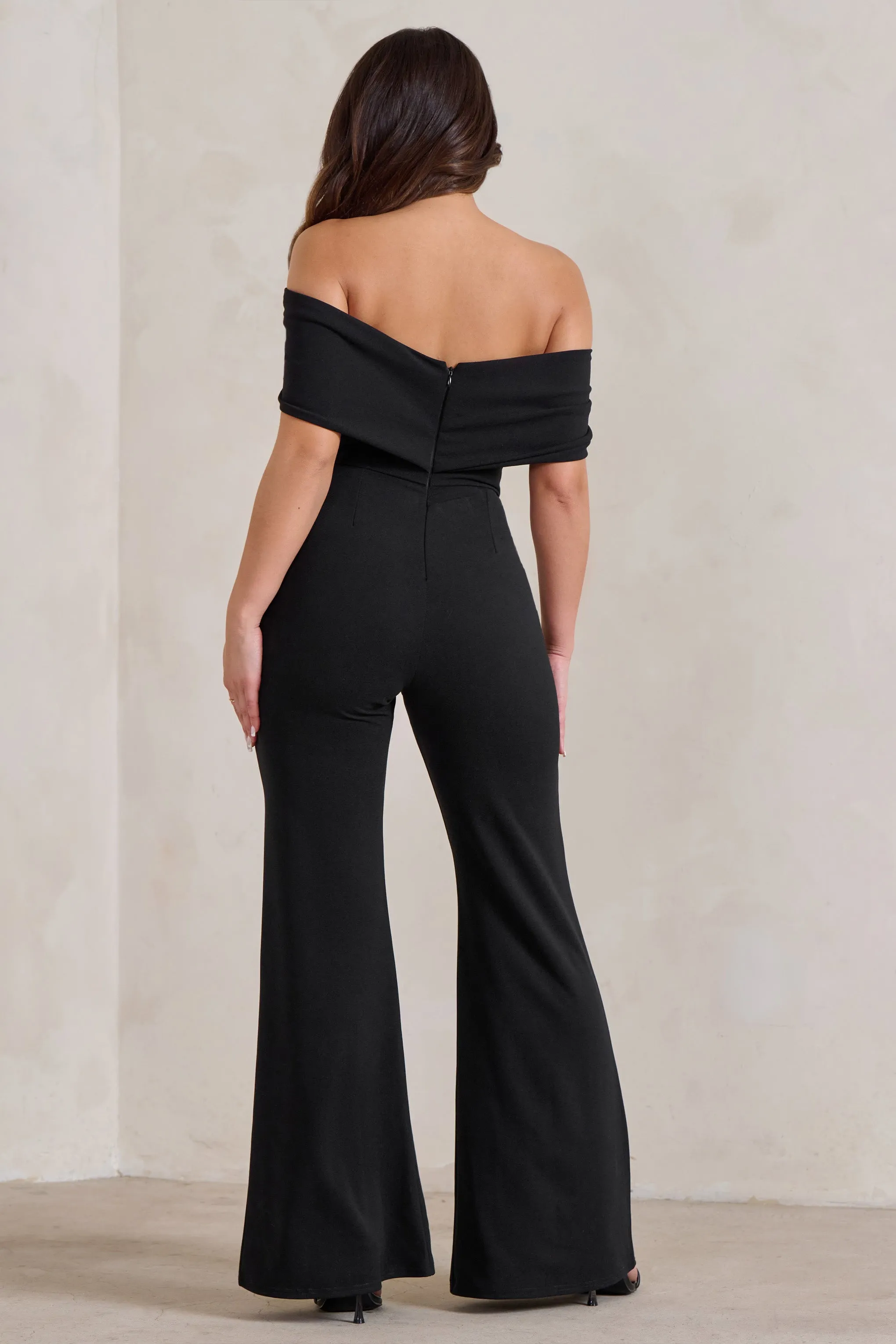 Zoey | Black Bardot Bow Detail Jumpsuit sold by Club L London product image thumbnail 2