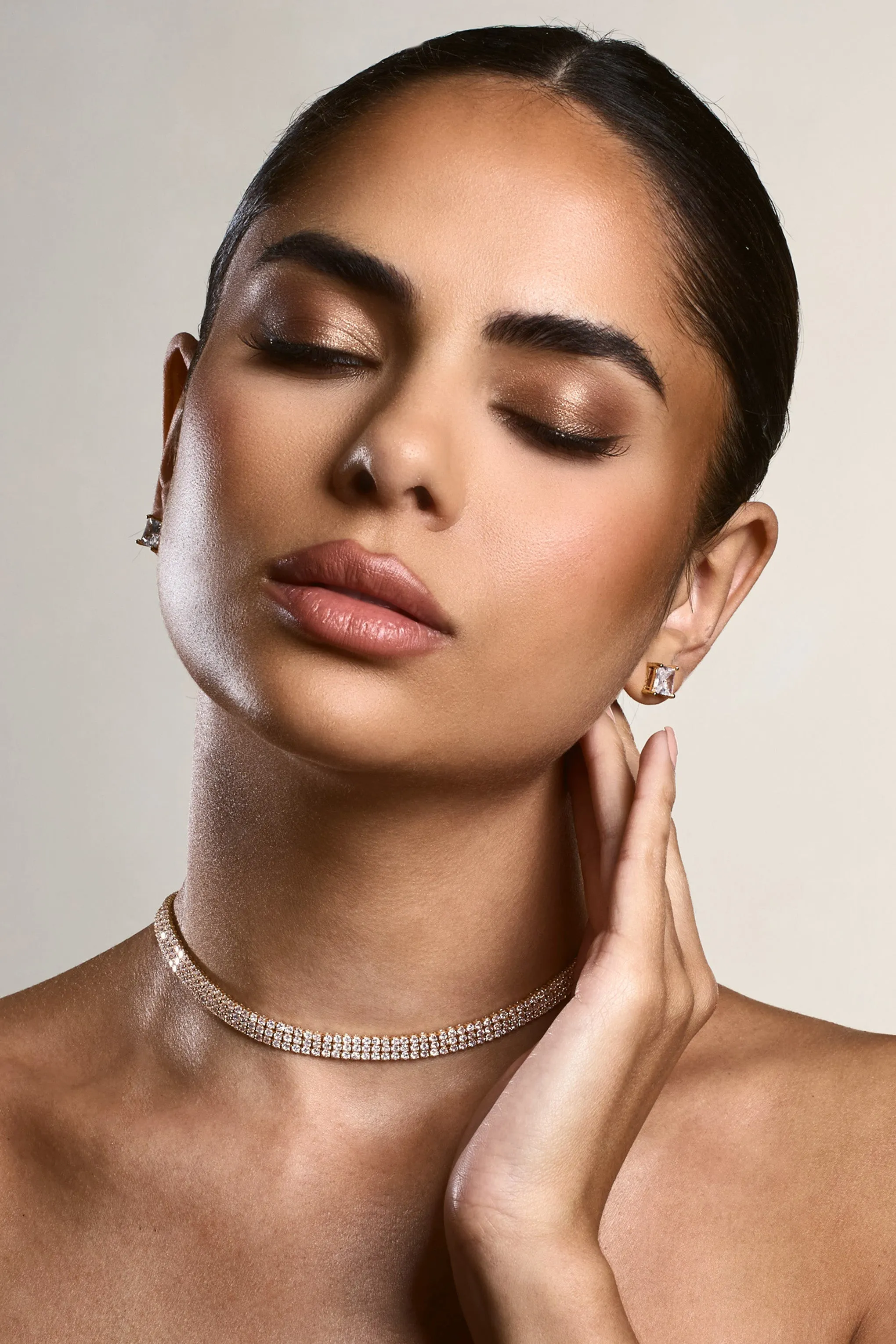 Glimmery | Gold Diamante Necklace sold by Club L London product image thumbnail 4