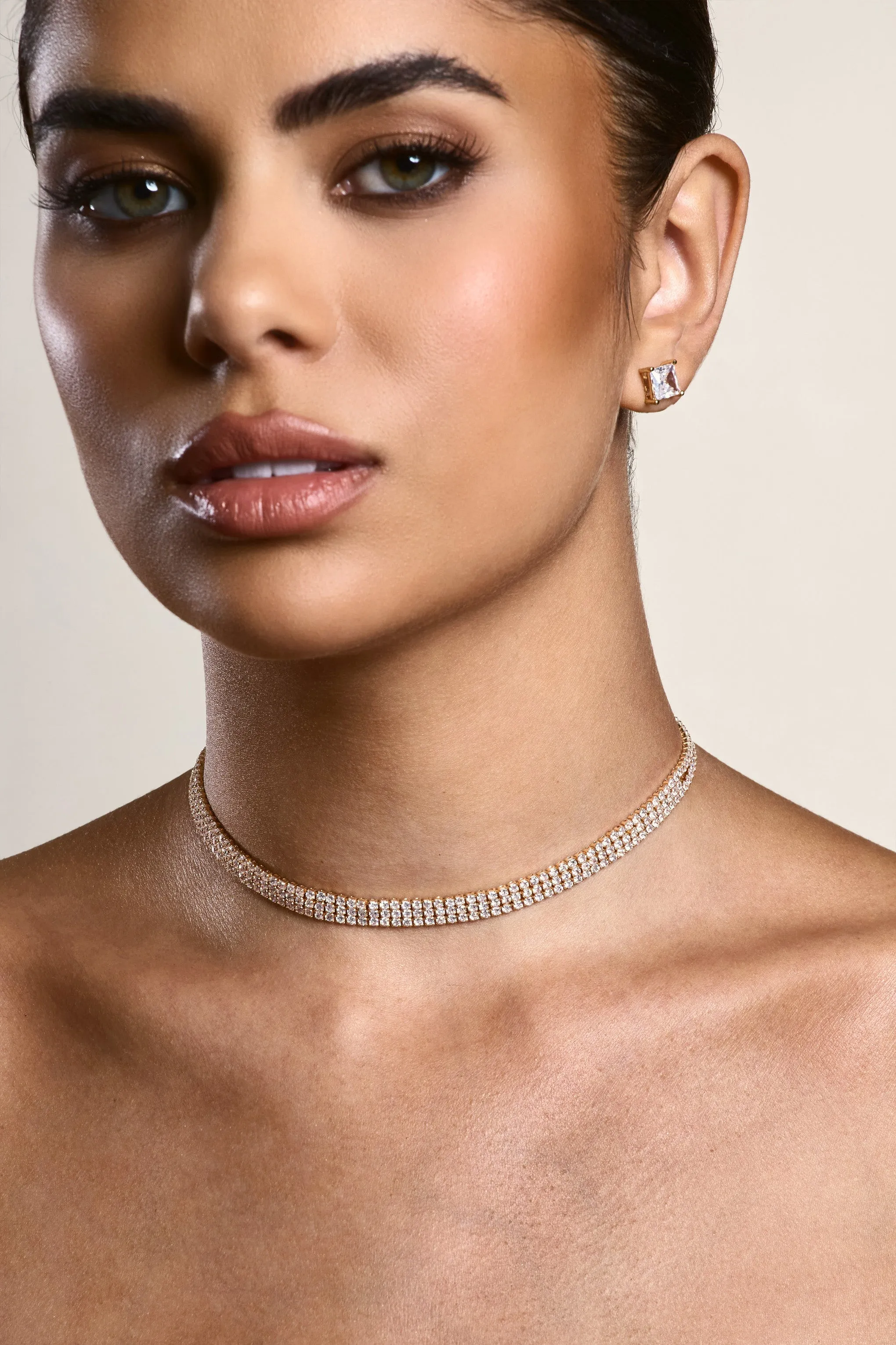 Glimmery | Gold Diamante Necklace sold by Club L London product image thumbnail 5