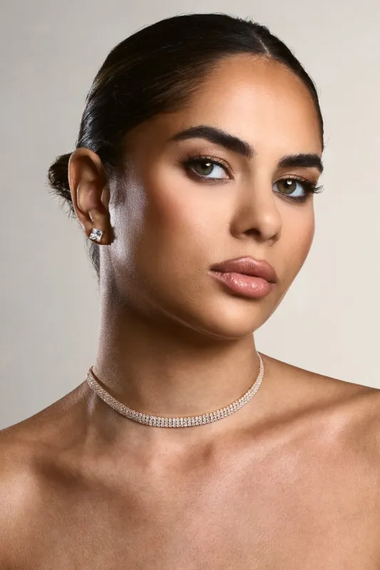 Glimmery | Gold Diamante Necklace sold by Club L London