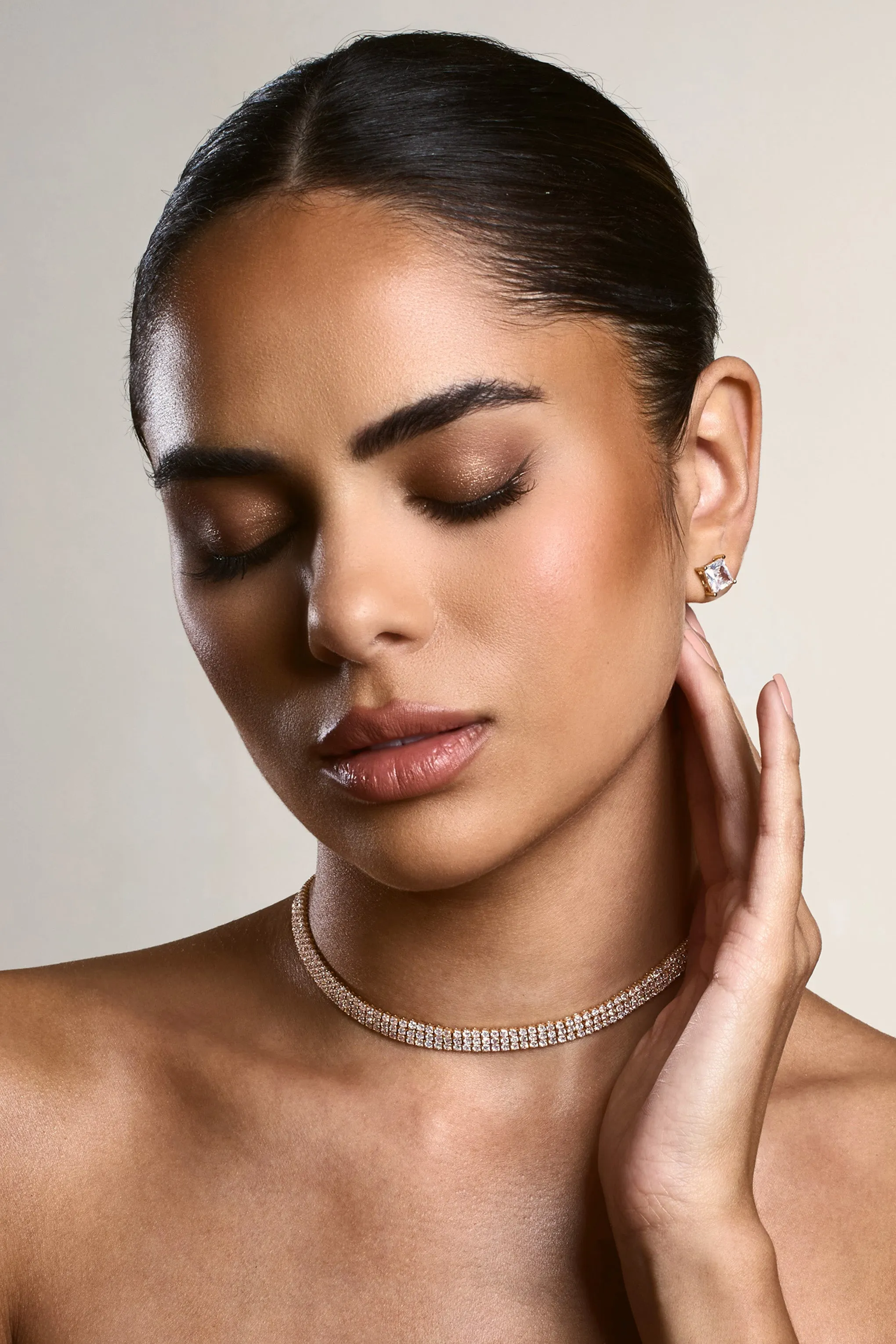 Glimmery | Gold Diamante Necklace sold by Club L London product image thumbnail 3