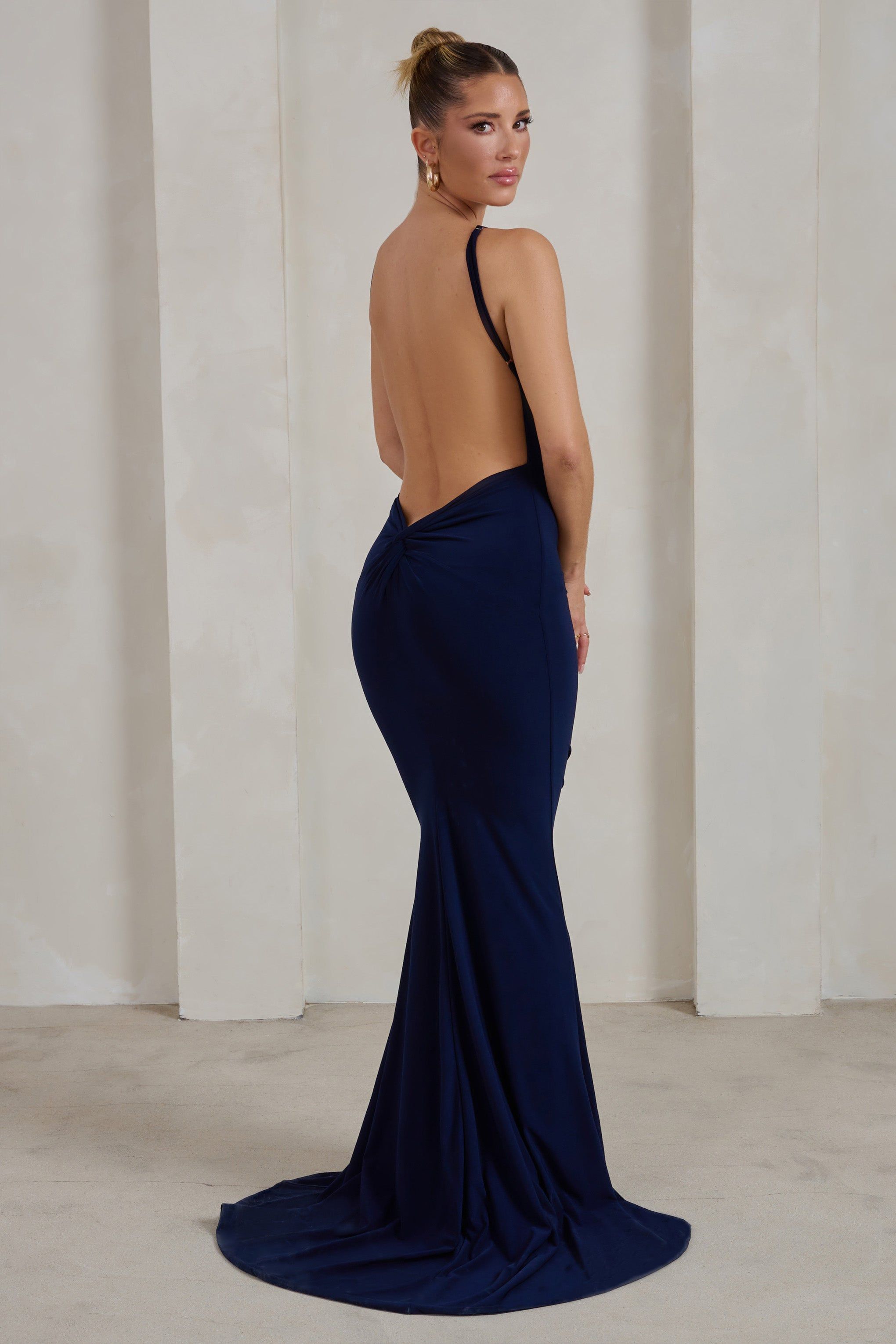 navy blue dress for baby girl Endless Love | Navy Backless Knot Detail Fishtail Maxi Dress